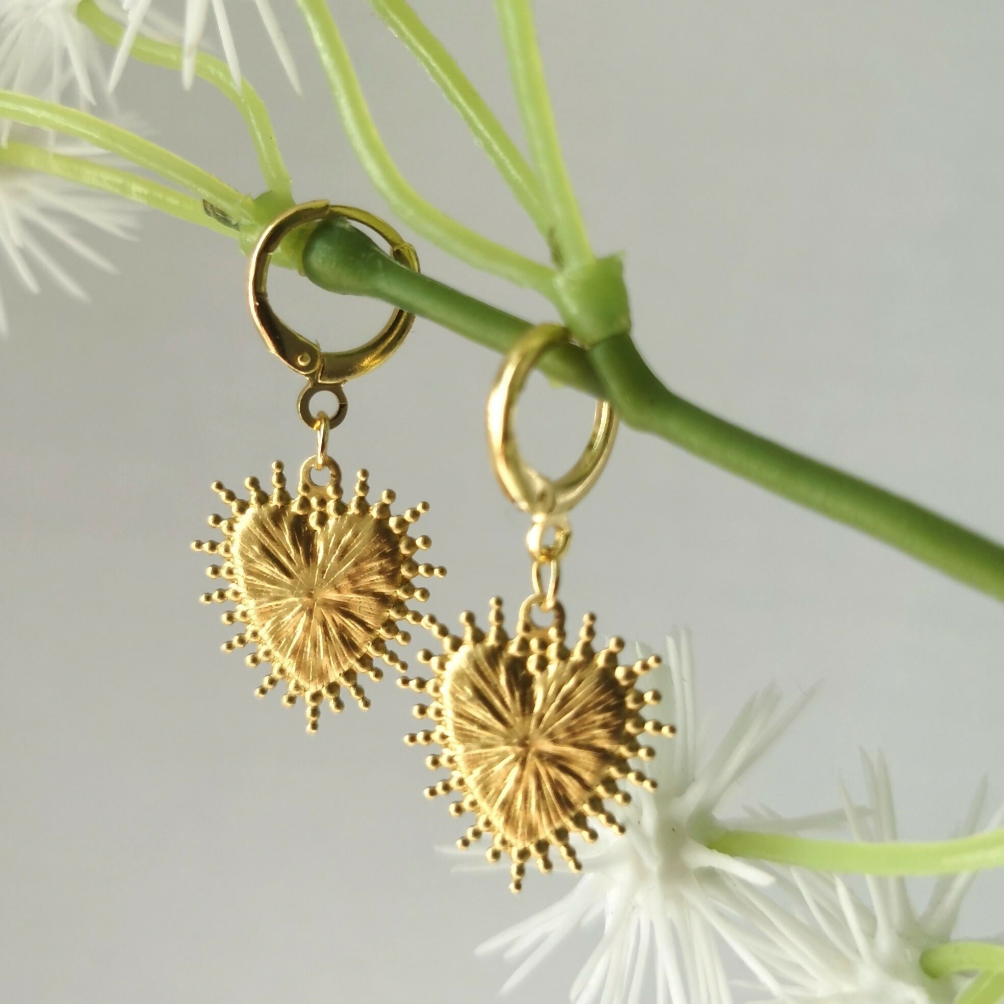 Ornate Heart Gold Plated Earrings on a Lever Back Huggie