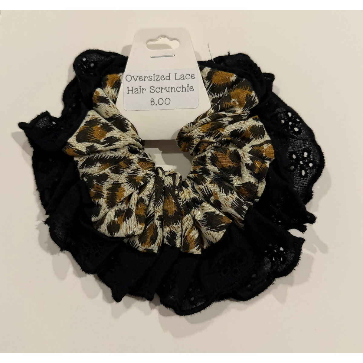 Cheetah Print Oversized Ruffle Broderie Lace Hair Scrunchie