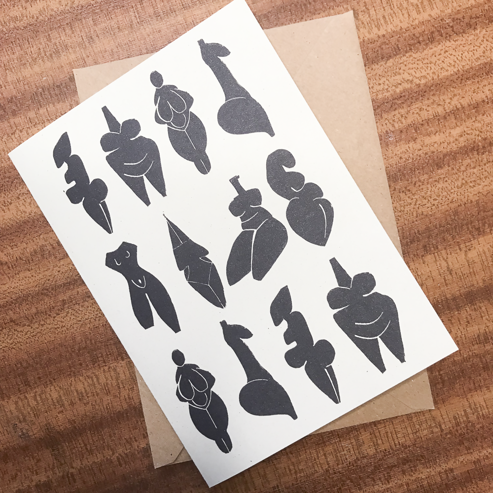 DANCING GODDESSES II LINOCUT GREETING CARD