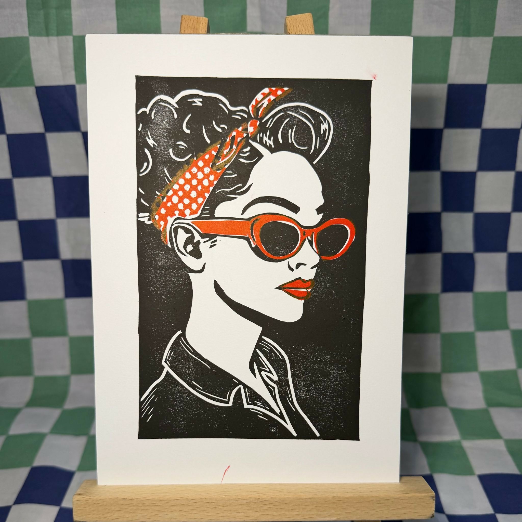 Original Lino Print 'Bandana Pin-up’