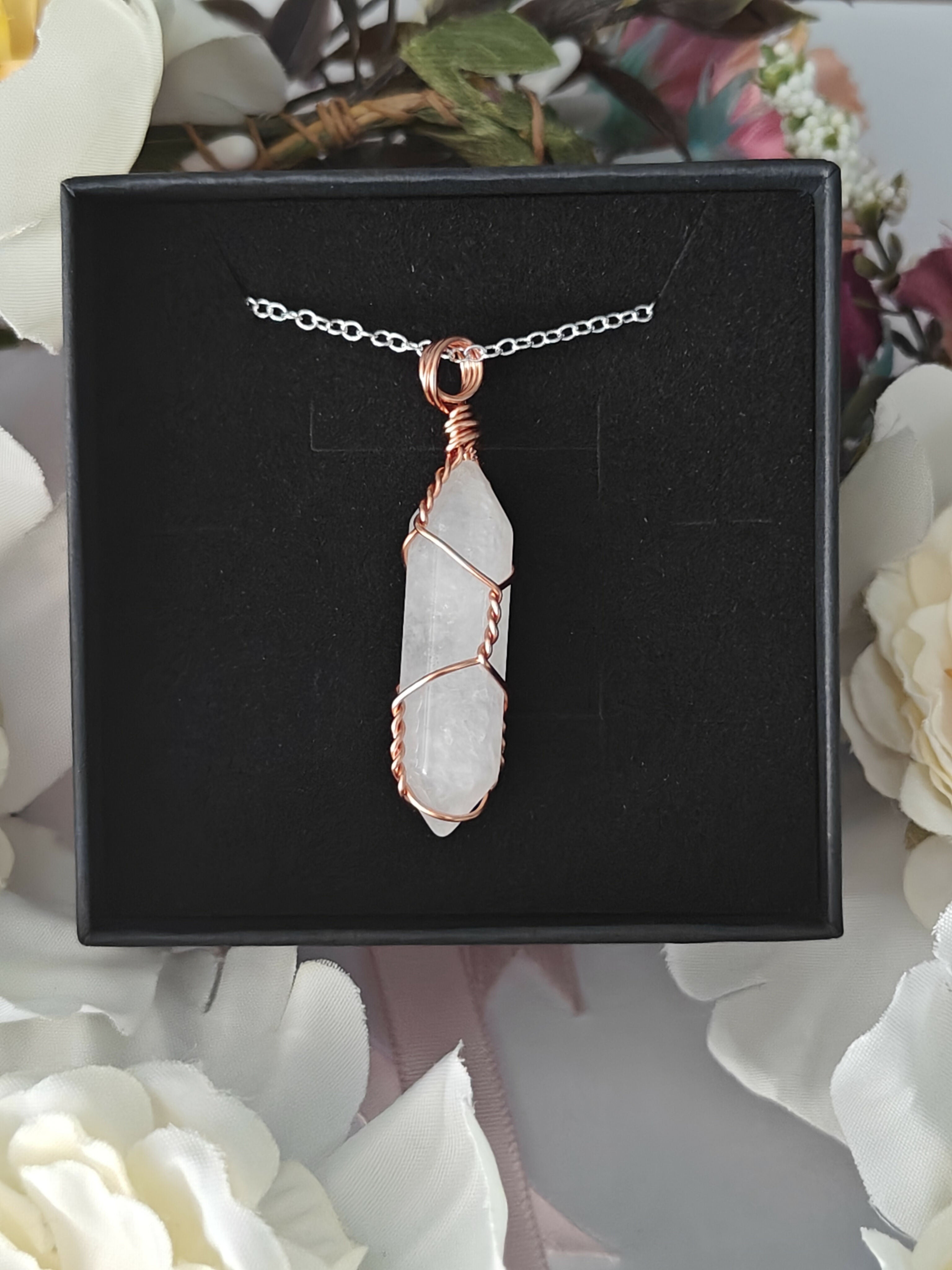 Clear Quartz Wire Wrapped Crystal Point Necklace on Sterling Silver Chain