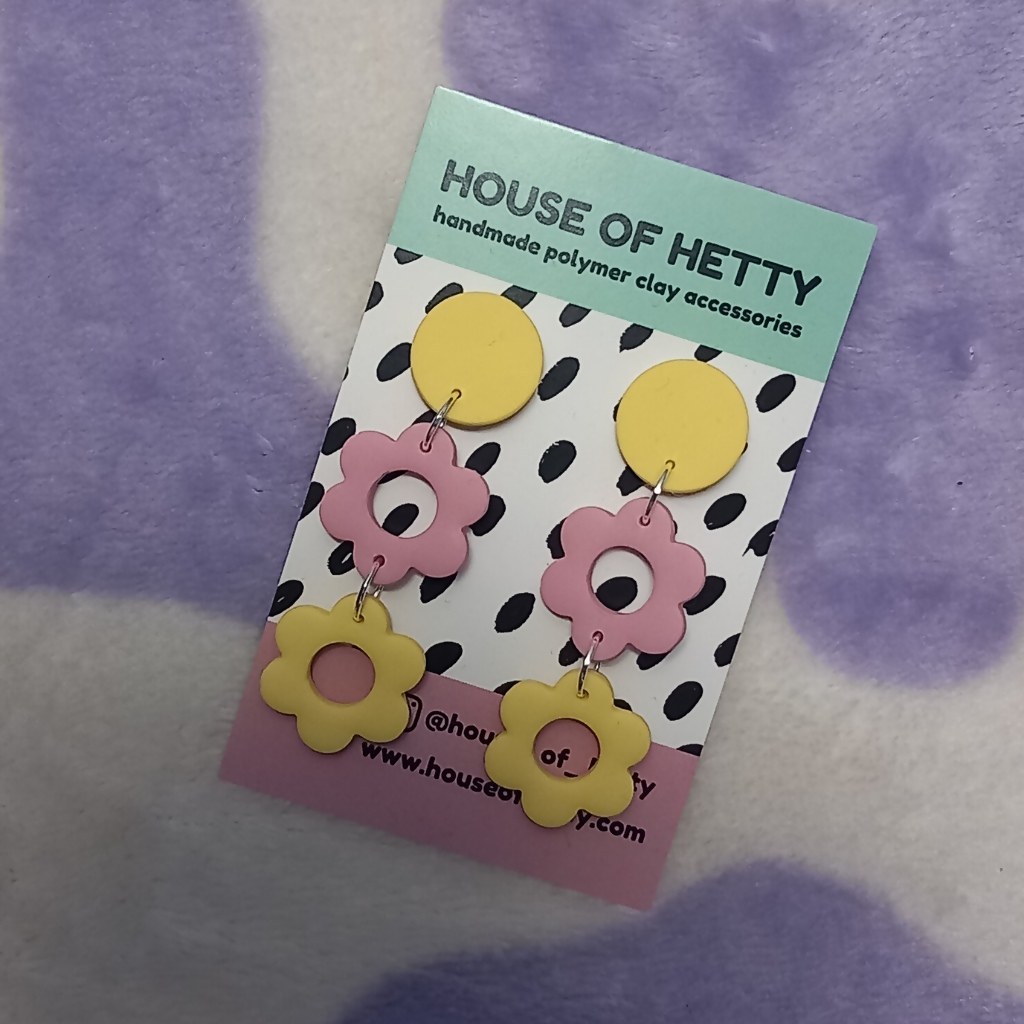 Polymer Clay Double Drop Daisy Earrings