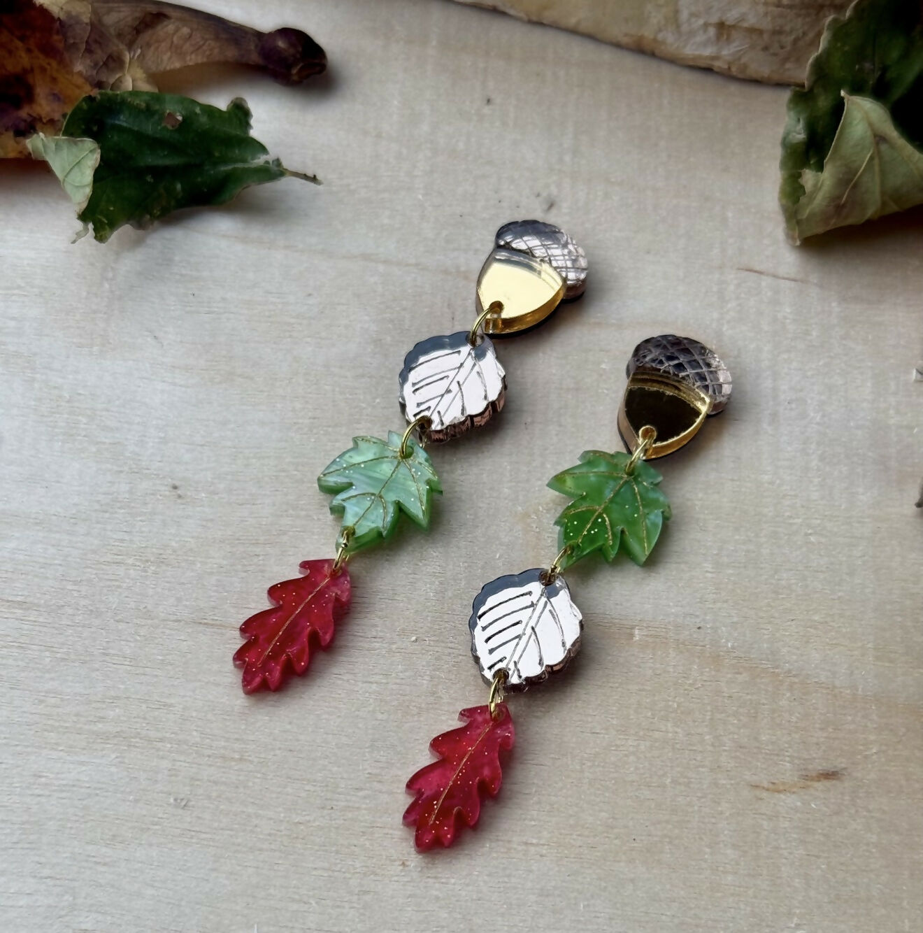 Dangly, engraved Autumn Leaves earrings