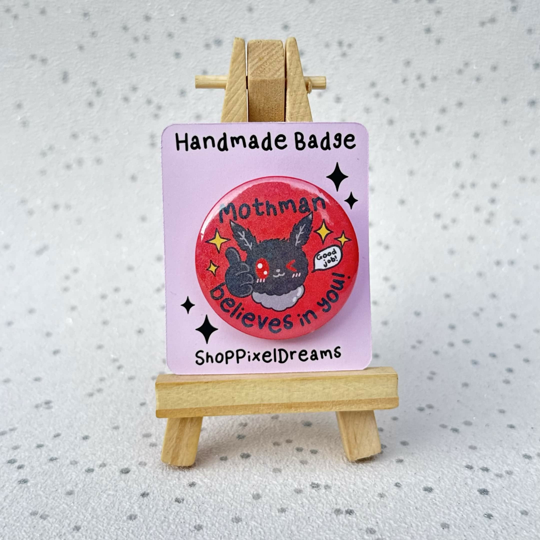 Mothman Believes in You Motivational Cryptid Holographic Pin Badge