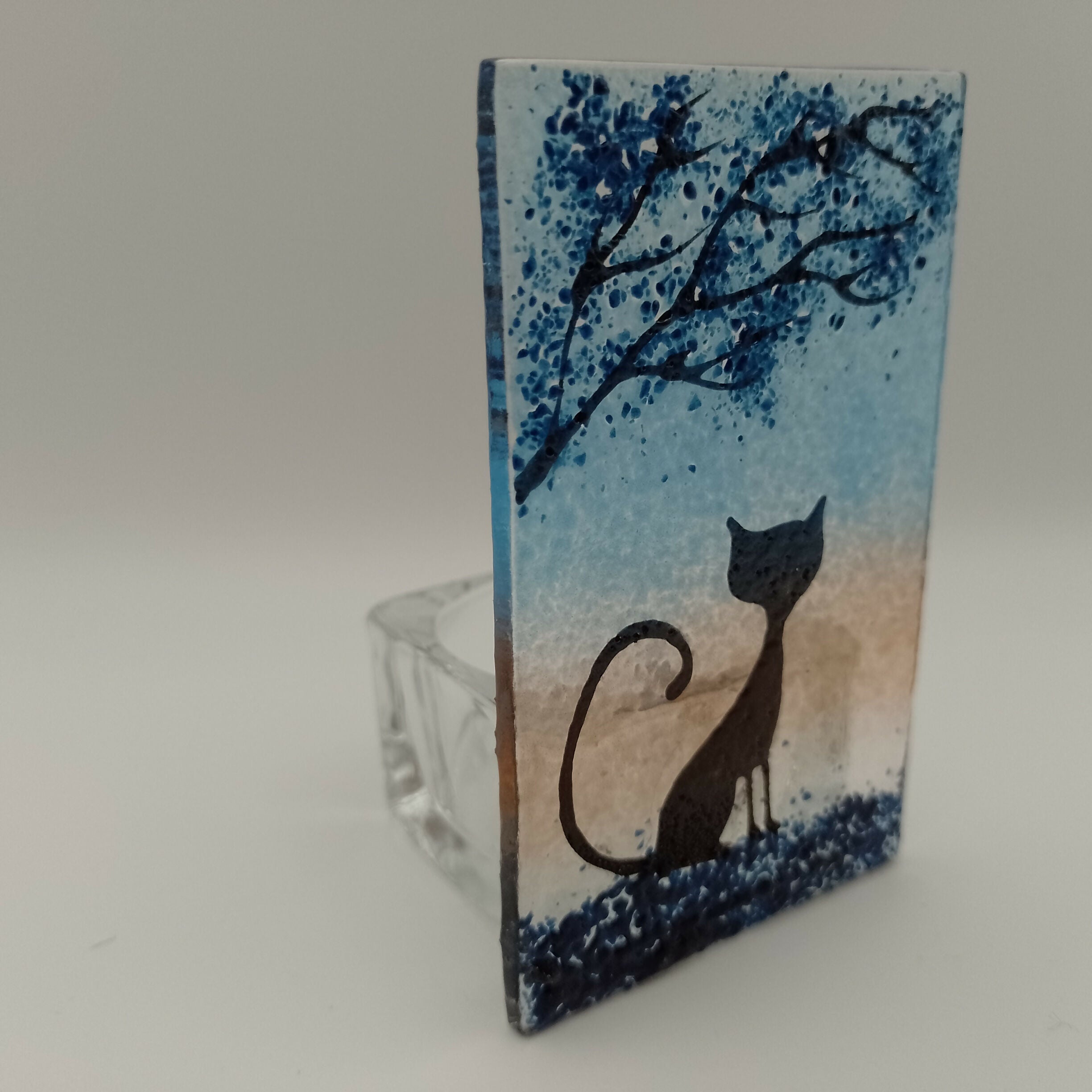 Fused Glass Silhouette Cat Tealight