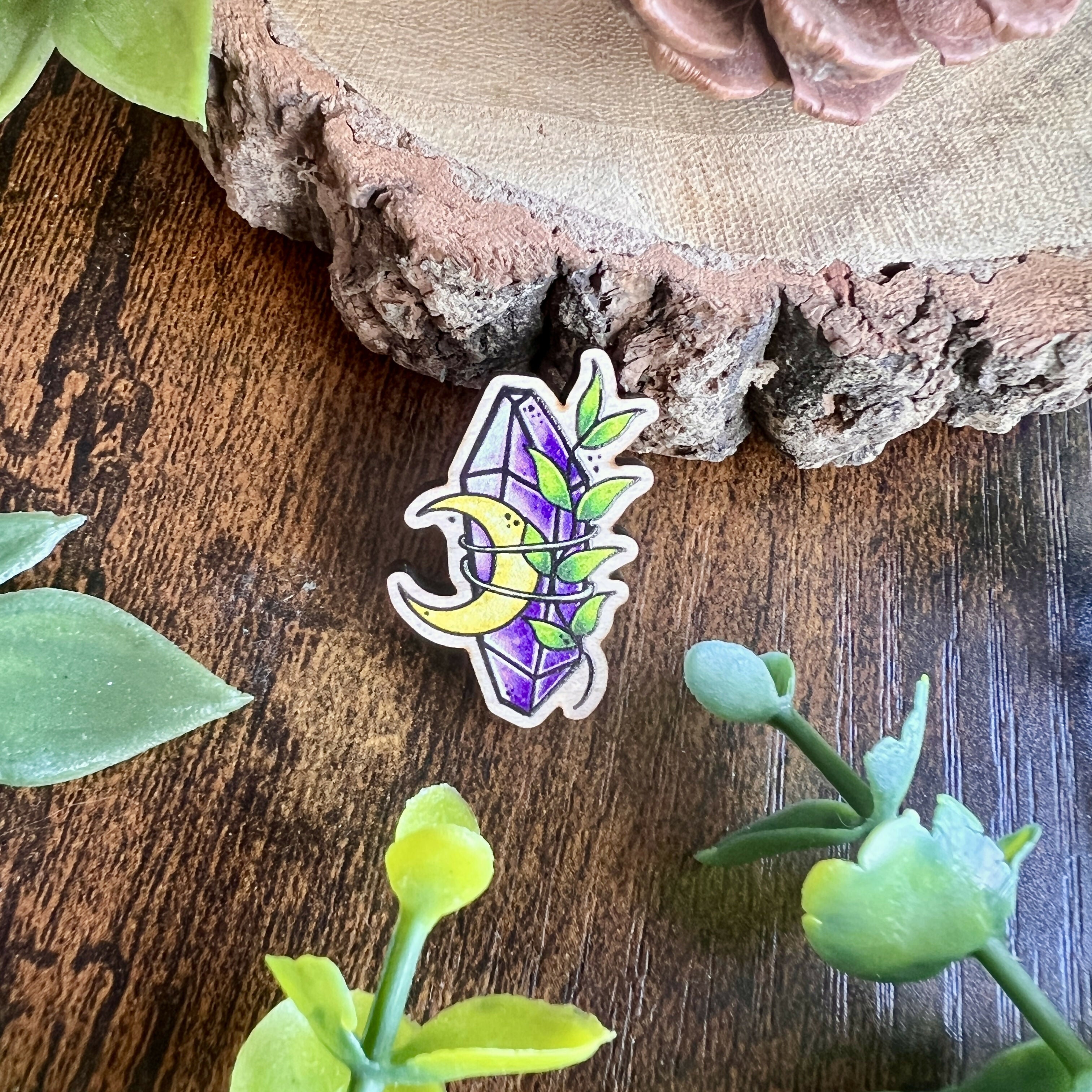 Amethyst Moon Wooden Pin