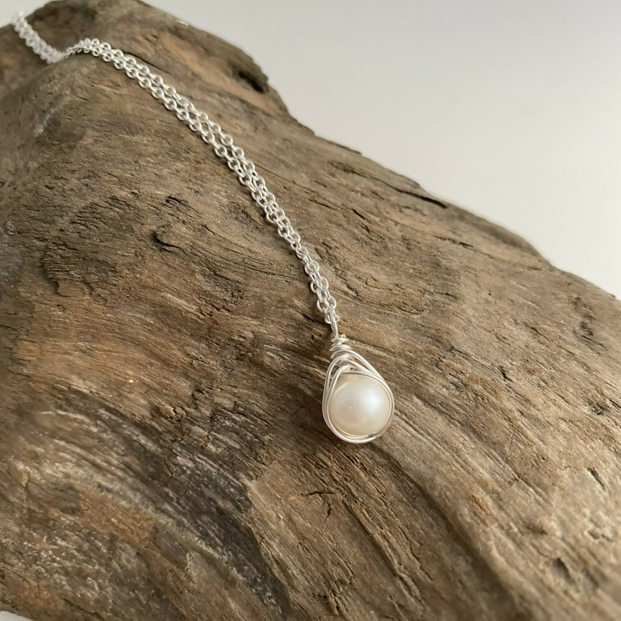 Pearl Drop Necklace, Sterling Silver