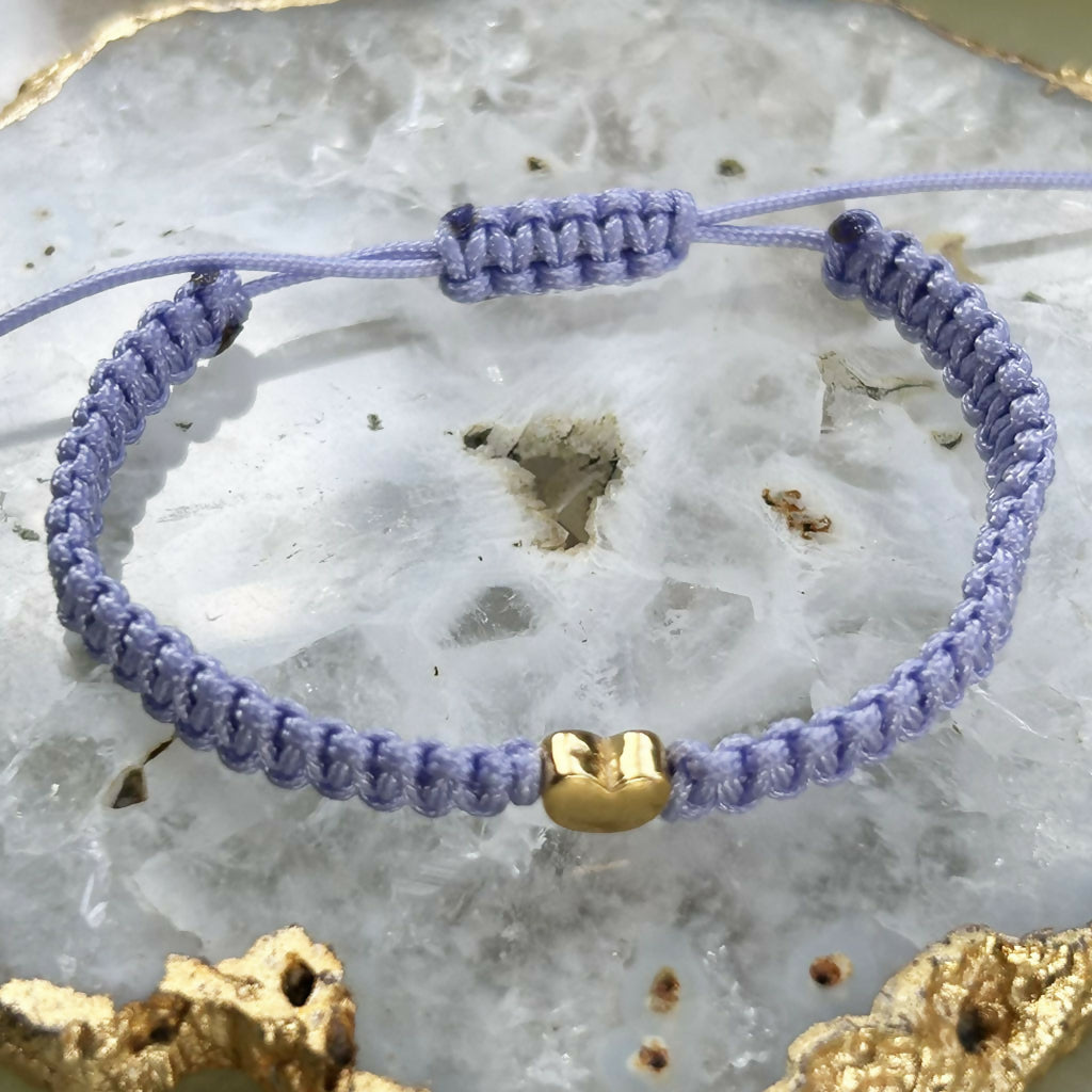Handmade Adjustable Macrame Bracelet With Gold Vermeil Heart Detail