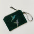 Green Hummingbirds Velvet Zip-Up Pouch with Wrist Strap
