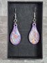 Handcrafted Tear Drop Purple, Silver, Gold And Orange Earrings