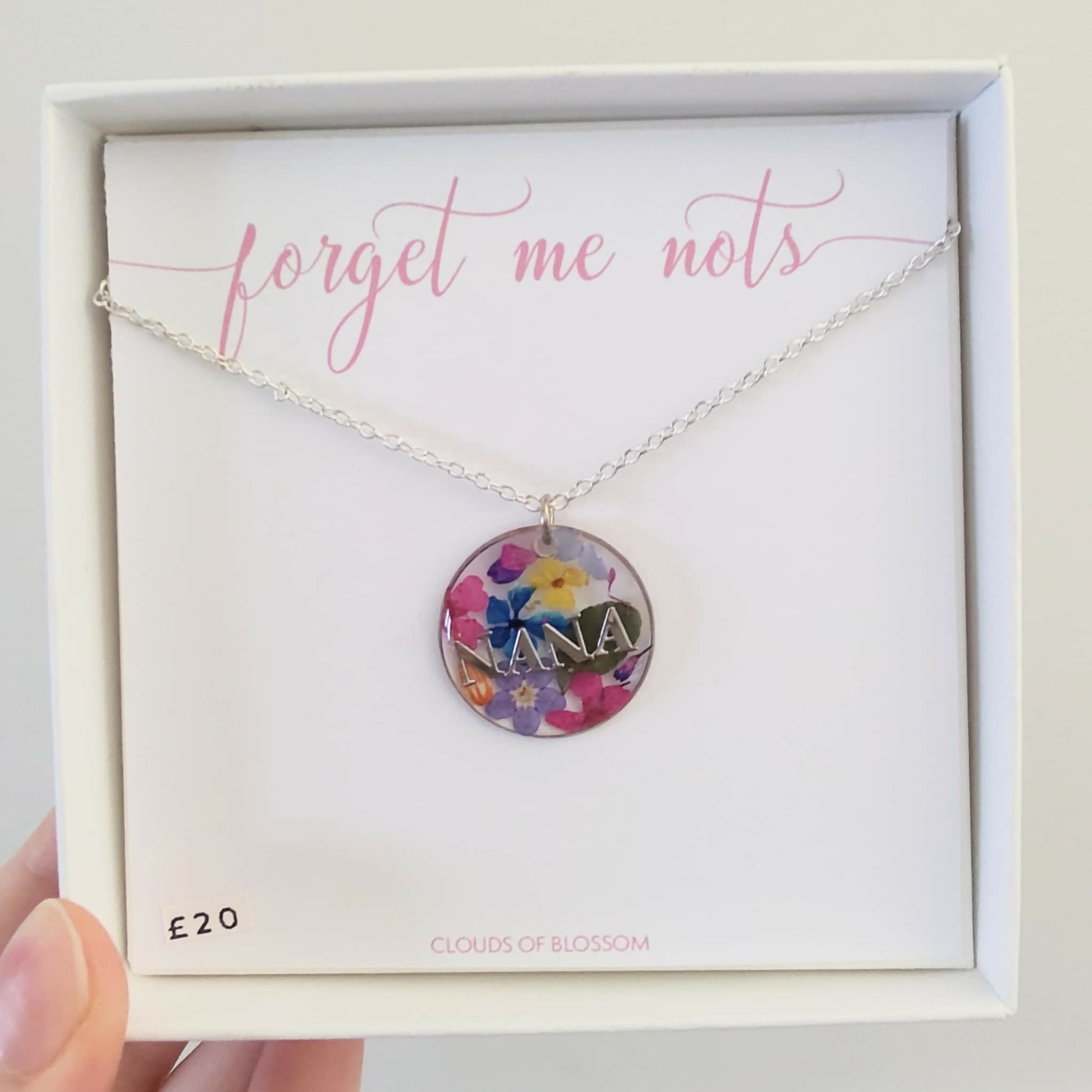 Real Flower Nana Circle Necklace Silver Plated