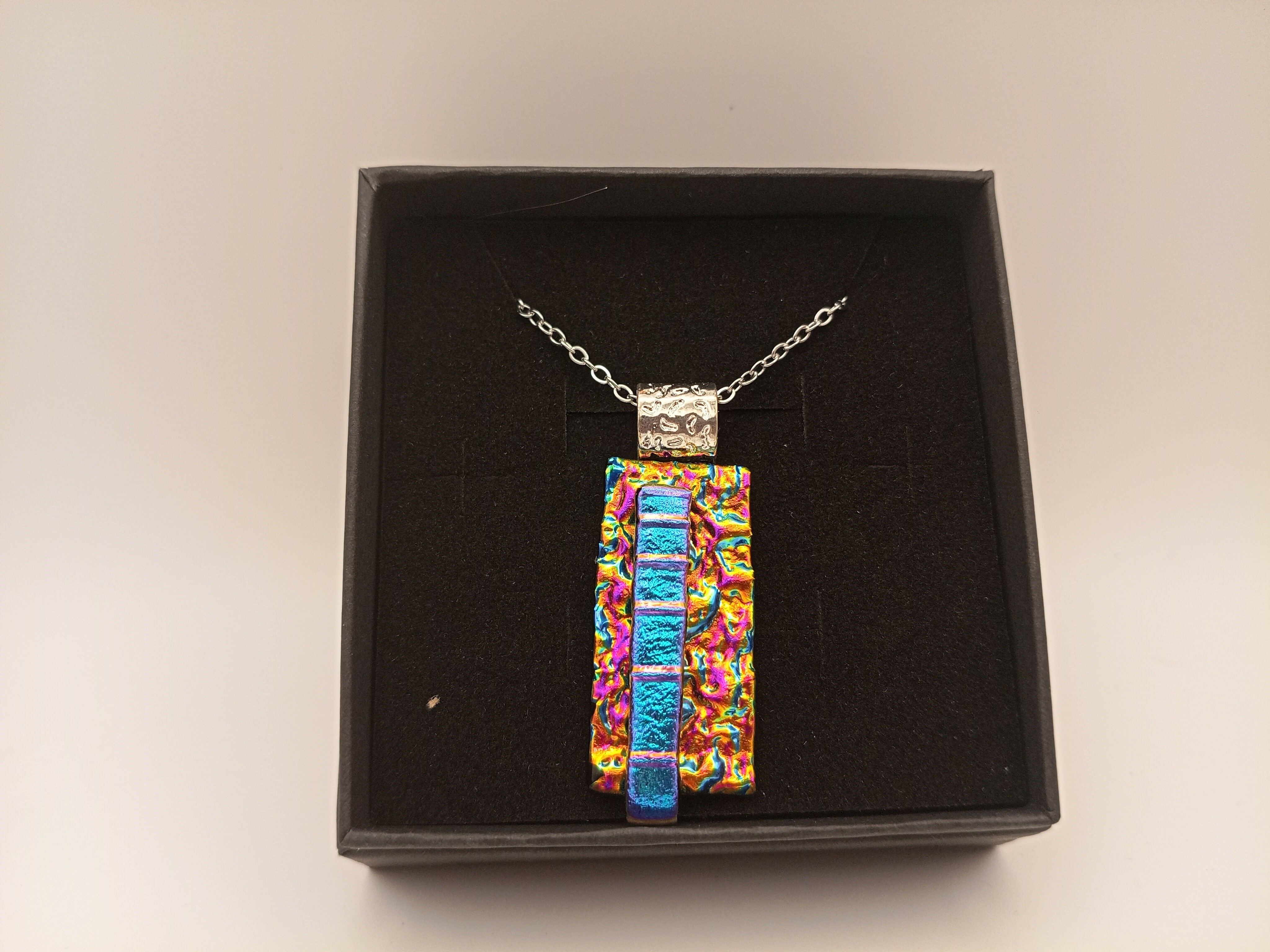 Gold and Pink Rippled Dichroic Pendant