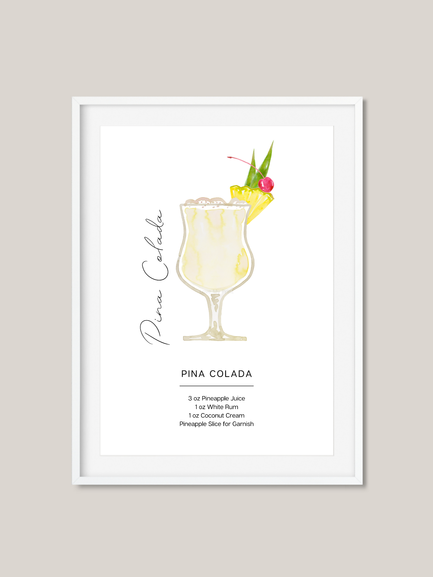 Pina Colada Recipe Cocktail Art Print