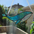 Textured Iridescent Green-Blue Whale Stained Glass Suncatcher