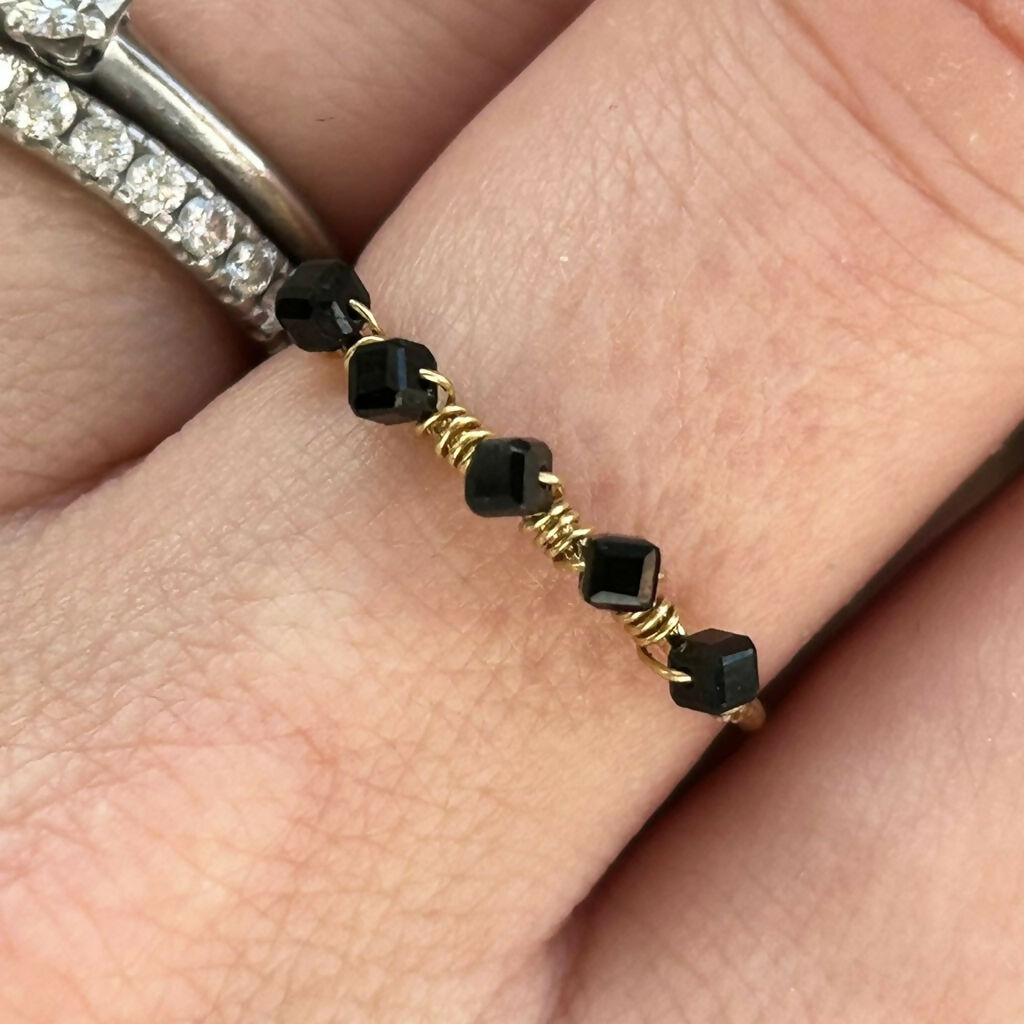 Handmade Gold Vermeil Black Spinel Sparkle Ring Size O