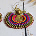 Rainbow Macrame Earrings: Gold Brass Spiral Boho Statement Earrings