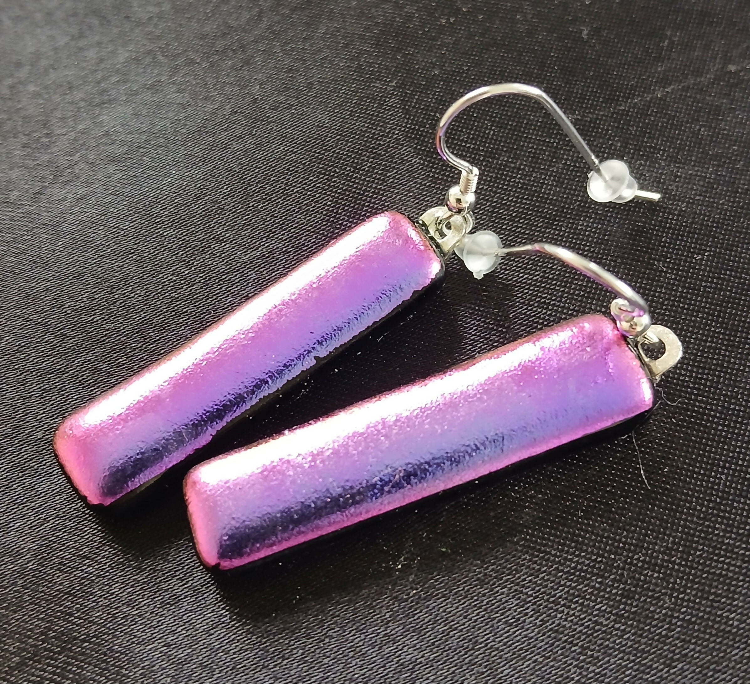 Fused Dichroic Glass Earrings in Pink with Sterling Silver Hooks