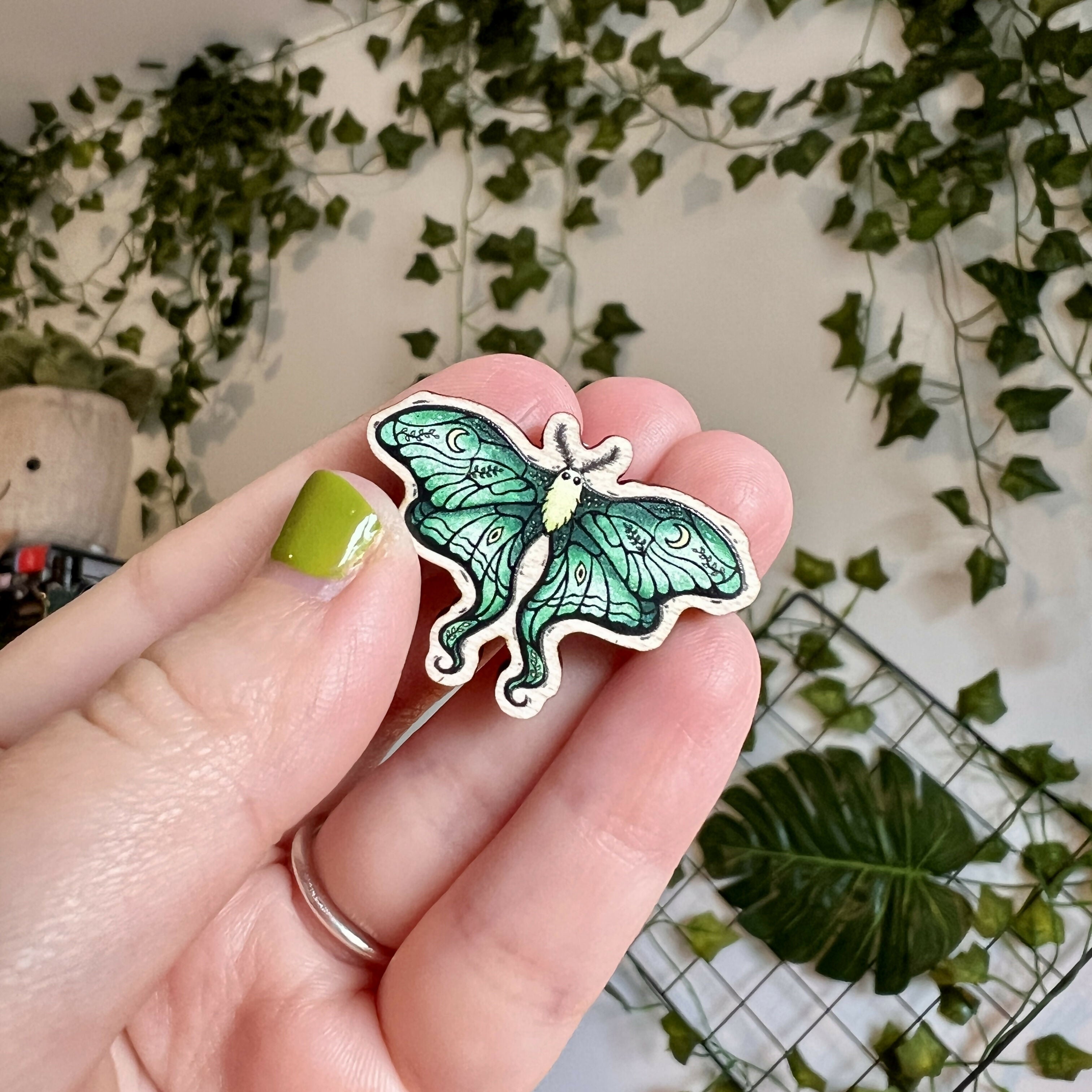 Lunar Moth Wooden Pin | Eco-Friendly Maple | Art & Soul