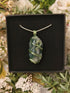 Moss Agate Wire Wrapped Crystal Necklace on Sterling Silver Chain