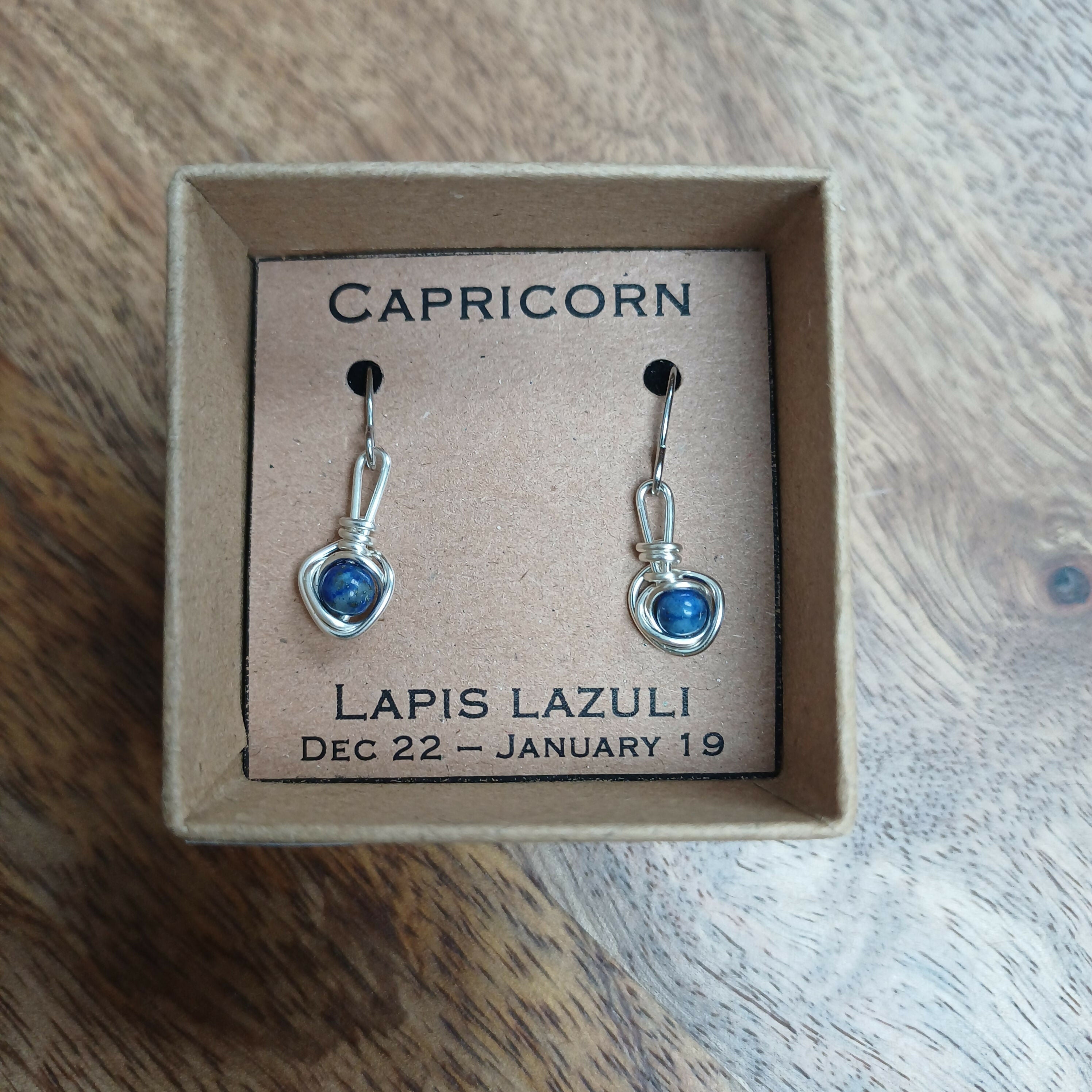 Capricorn Lapis Lazuli Zodiac Wire Wrapped Earrings