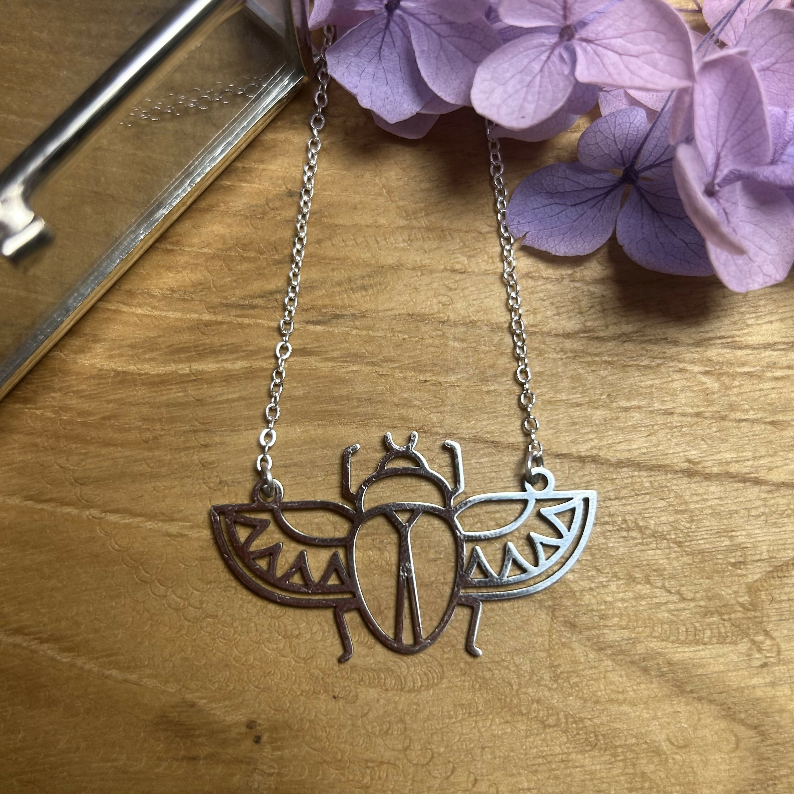 Lovely Scarab Beetle Cutout Pendant Necklace