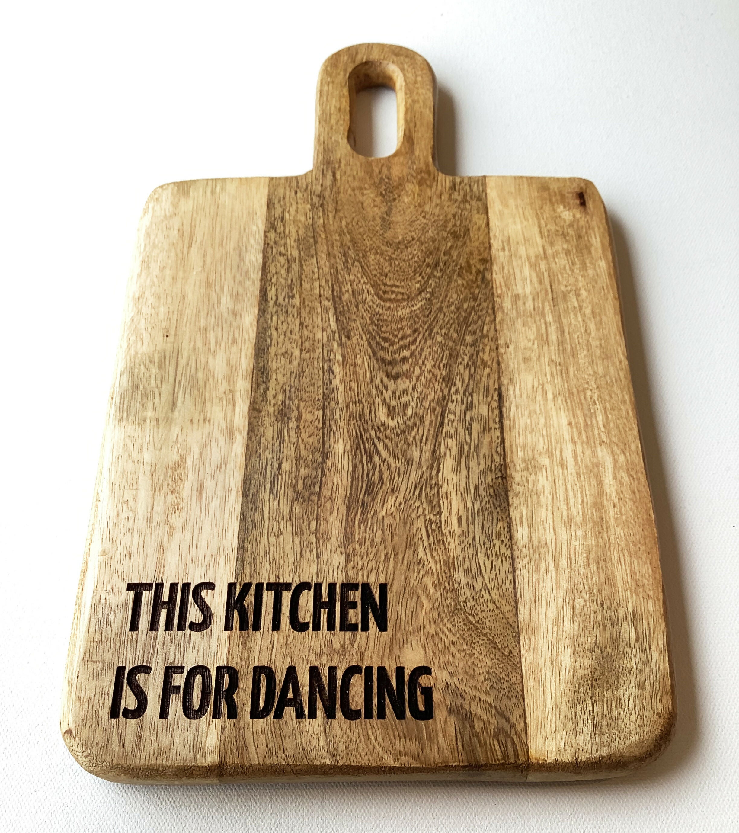 Engraved Mango Wood Paddle Board - This Kitchen Is For Dancing