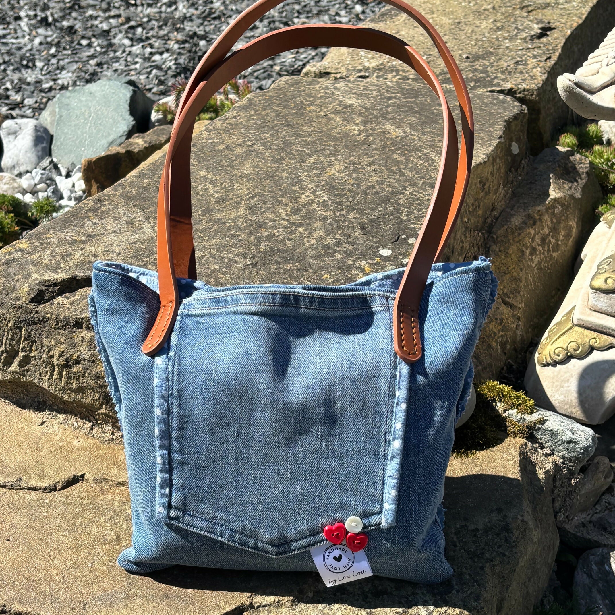 Unique Bag Handbag Made From Upcycled Jeans And Blouse