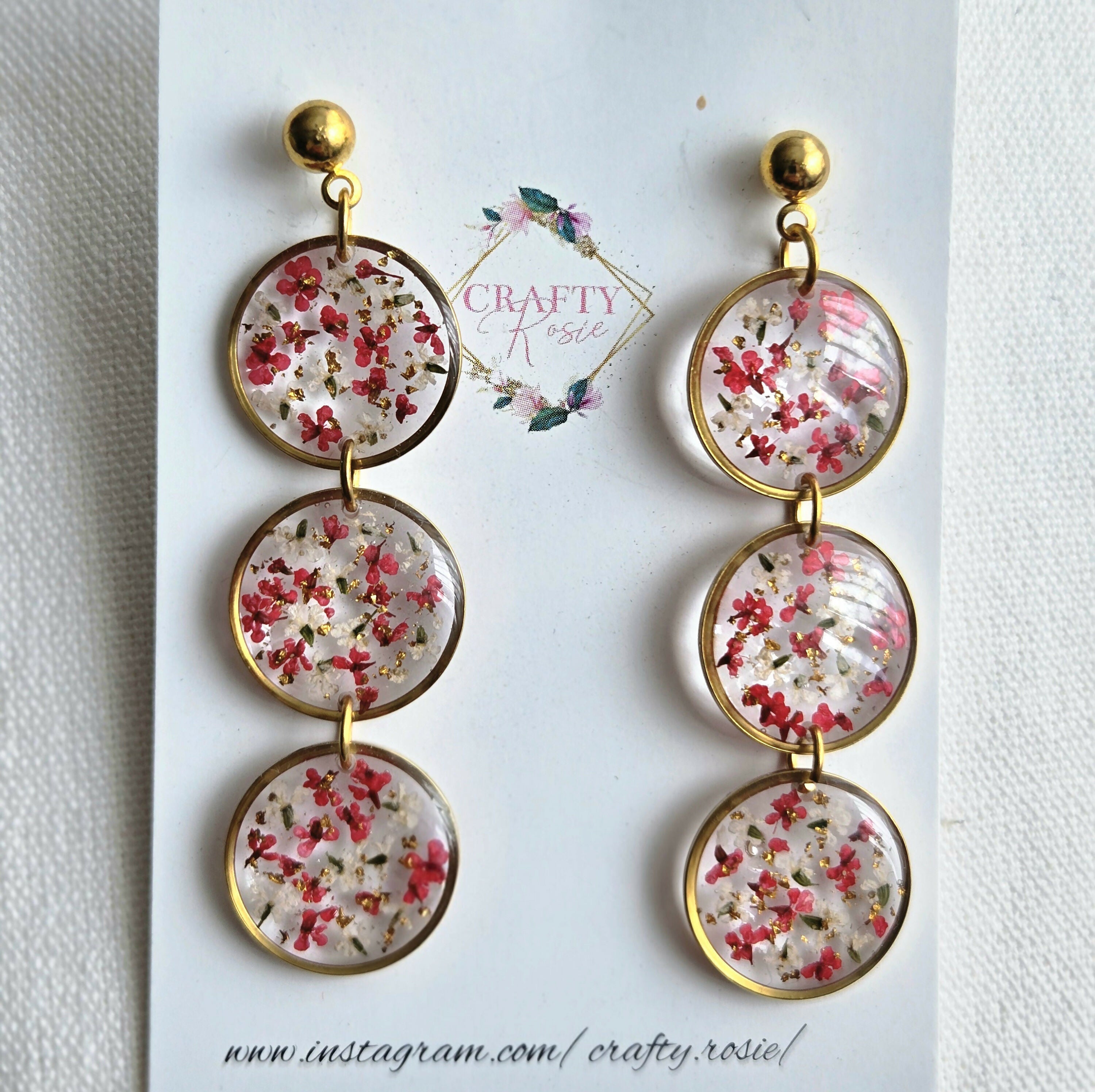 Stainless Steel Real Dried Queen Anne's Lace Flowers Dangle Earrings