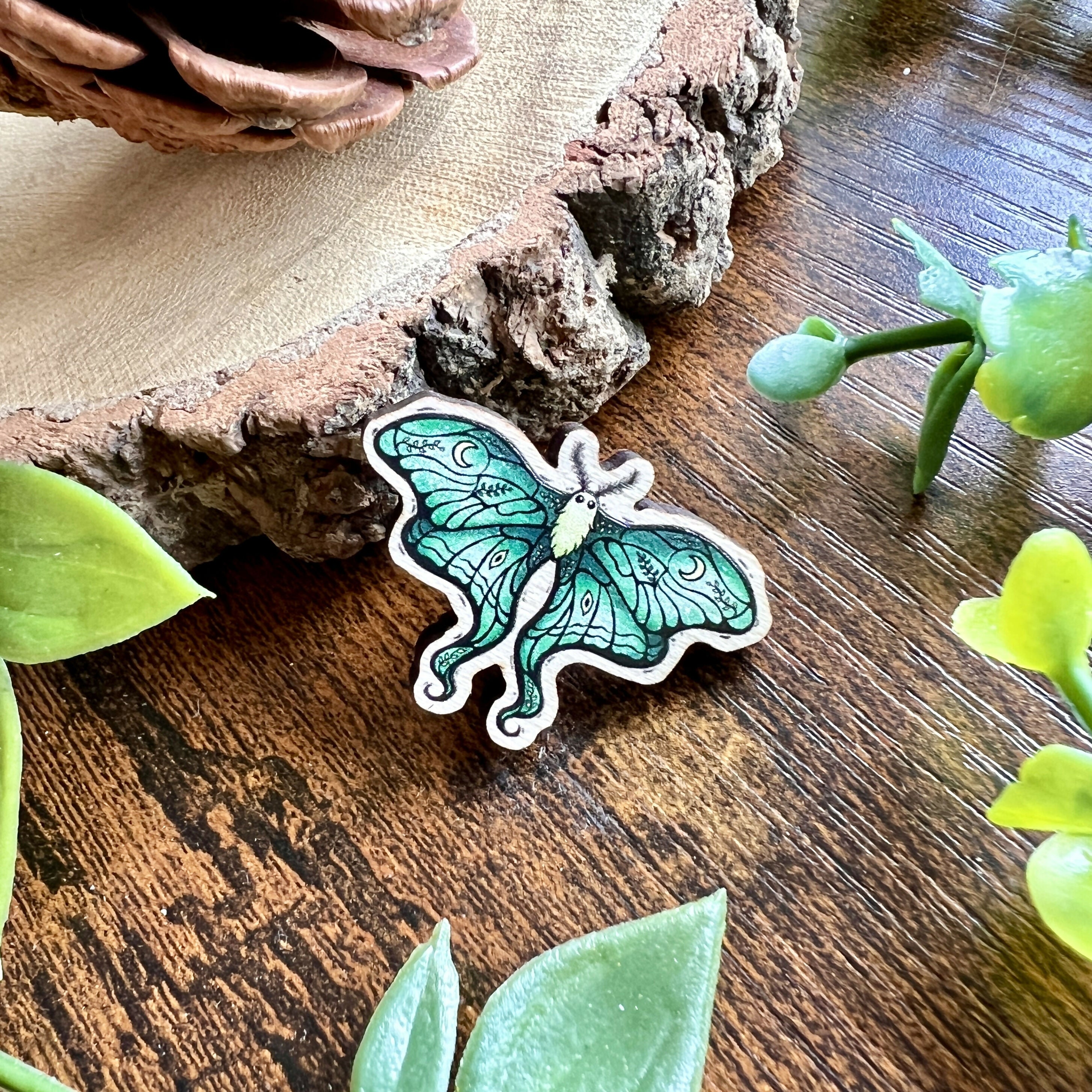 Lunar Moth Wooden Pin | Eco-Friendly Maple | Art & Soul