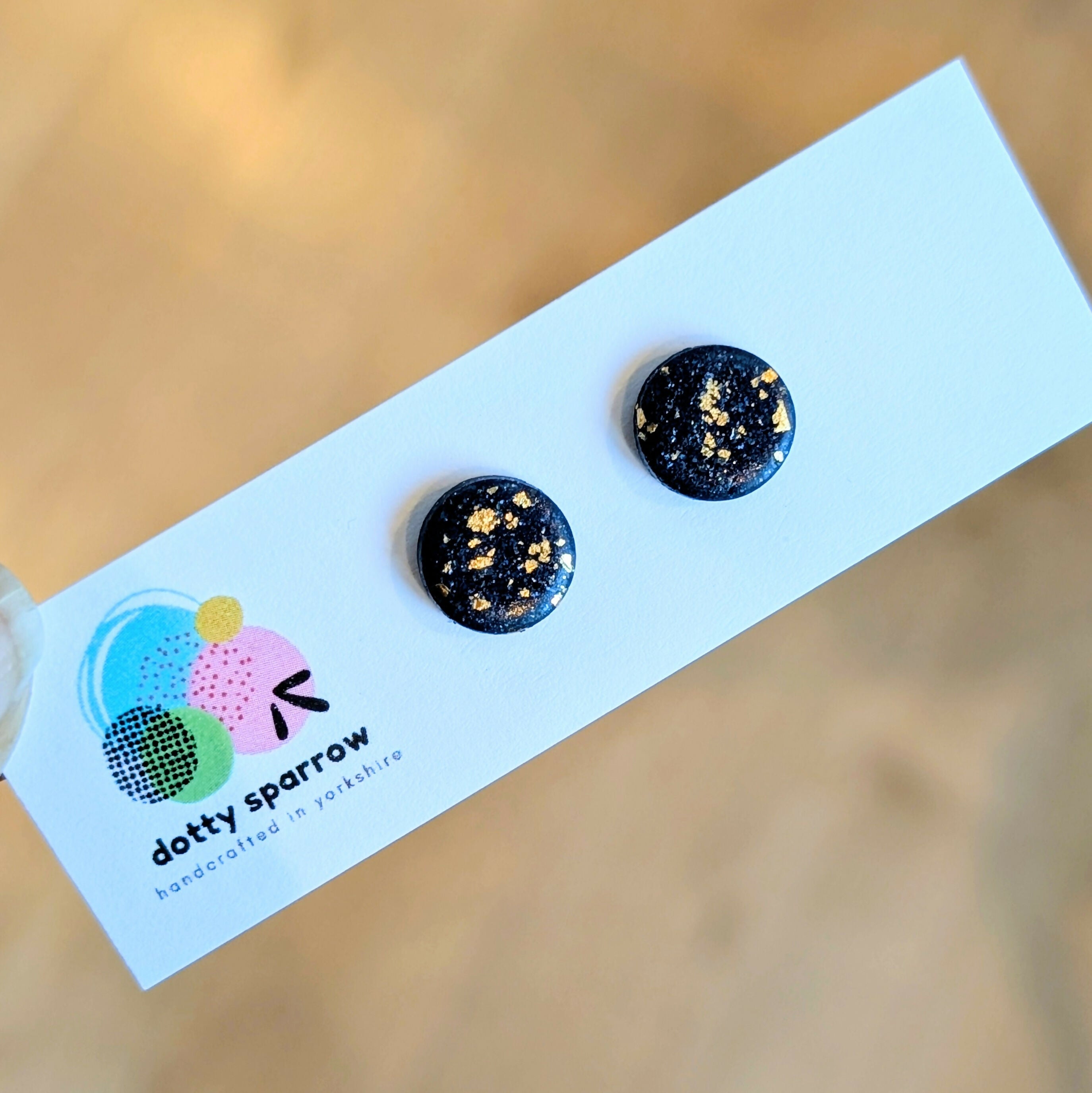 Navy with Gold Sparkle Handmade Polymer Clay Stud Earrings