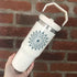 Hand Painted Dot Mandala Thermal Water Bottle with Handle: Cream with Thicket Green