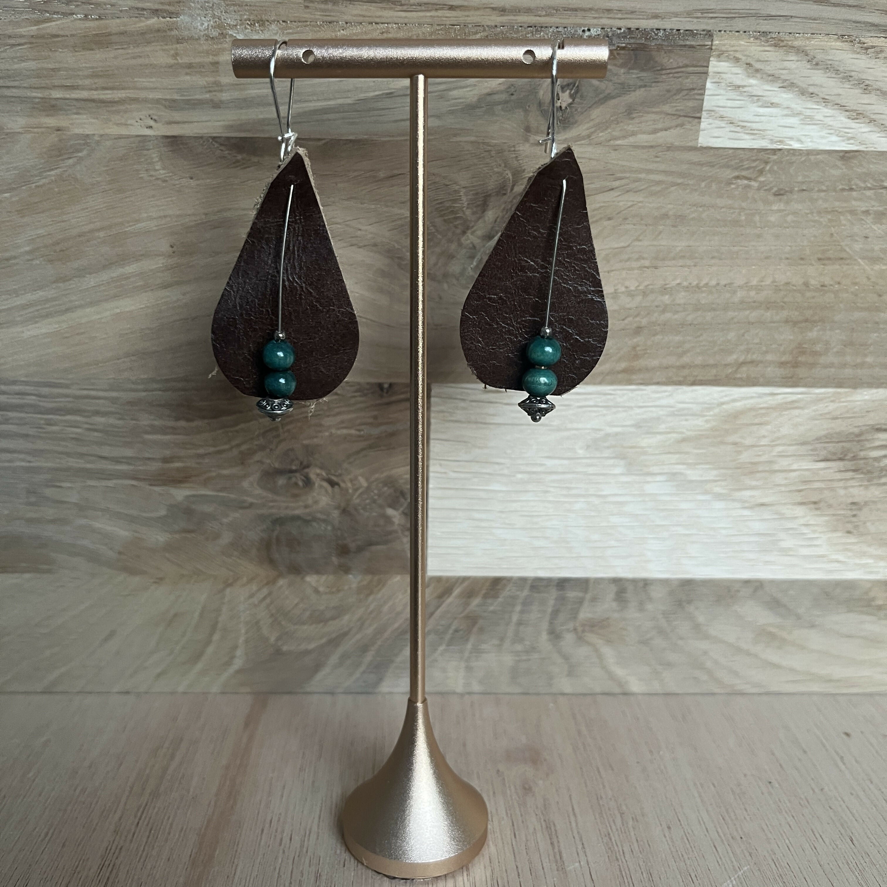 Forest Whisper Leather Earrings – Dark Chocolate & Moss
