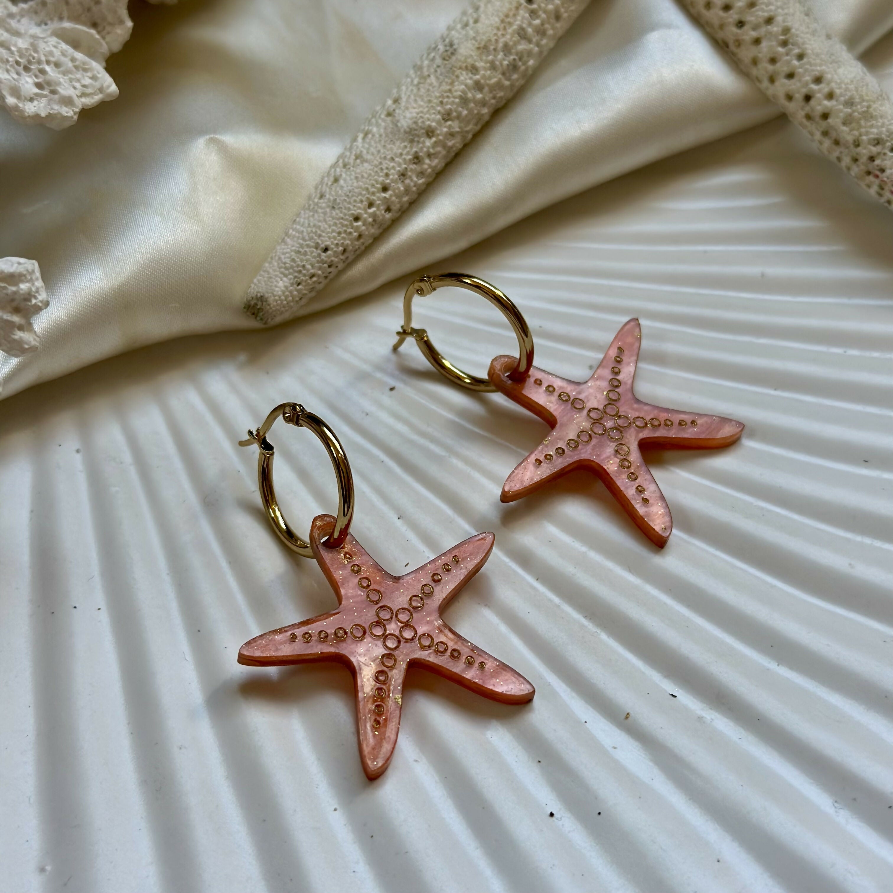 Large, engraved Starfish earrings