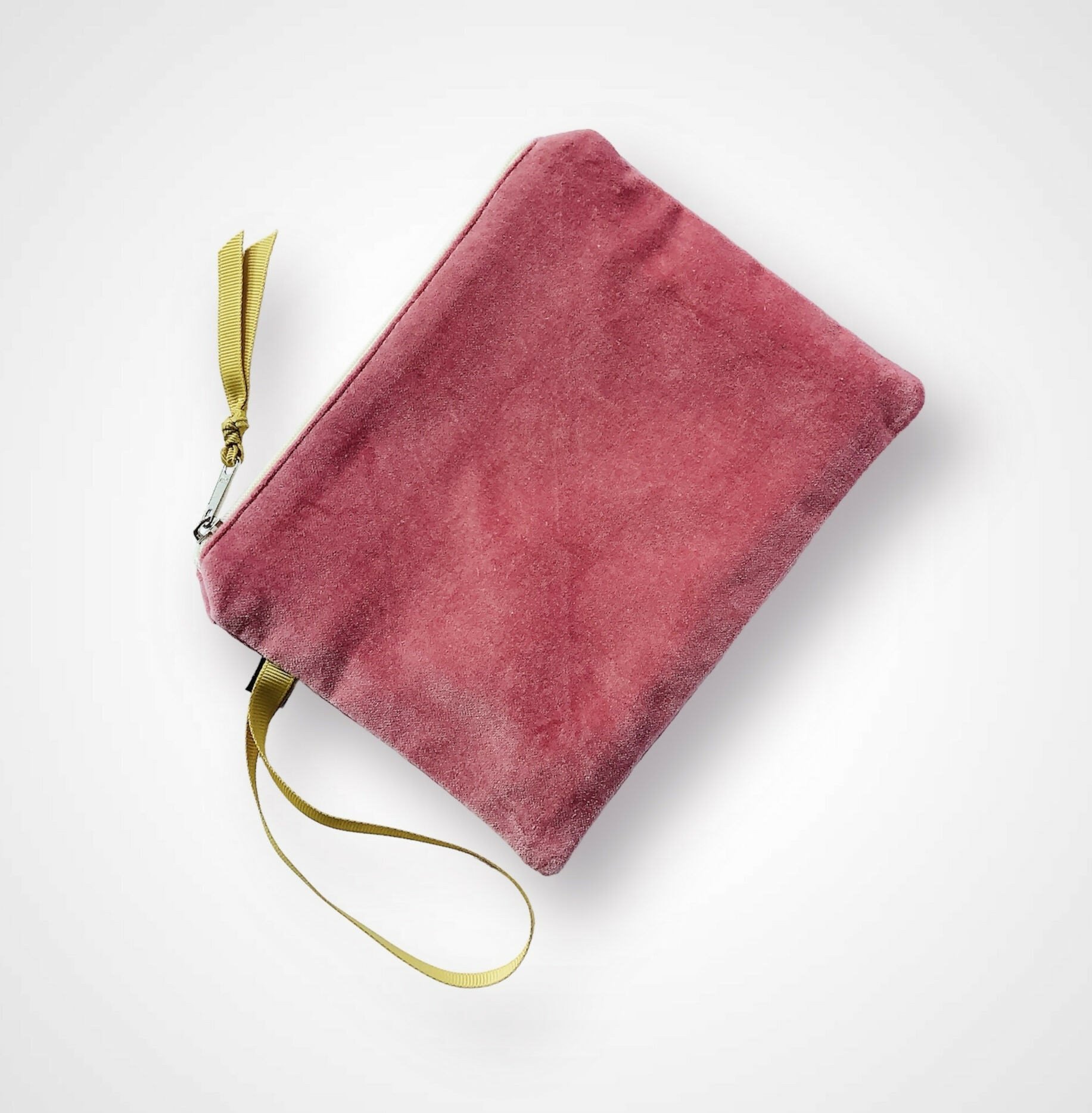 Dusty Pink Seahorses Velvet Zip-Up Pouch with Wrist Strap