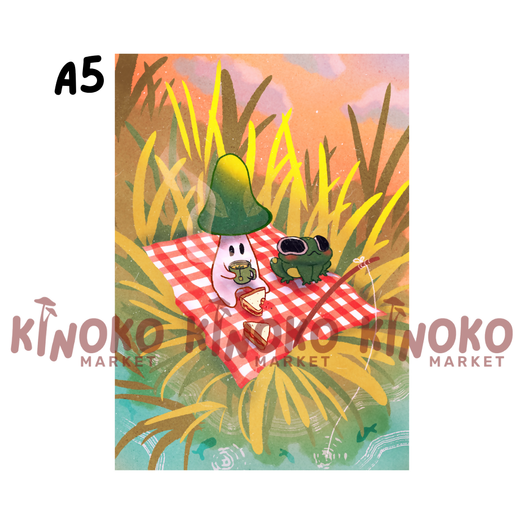 Cosy Mushroom Picnic A5 Print