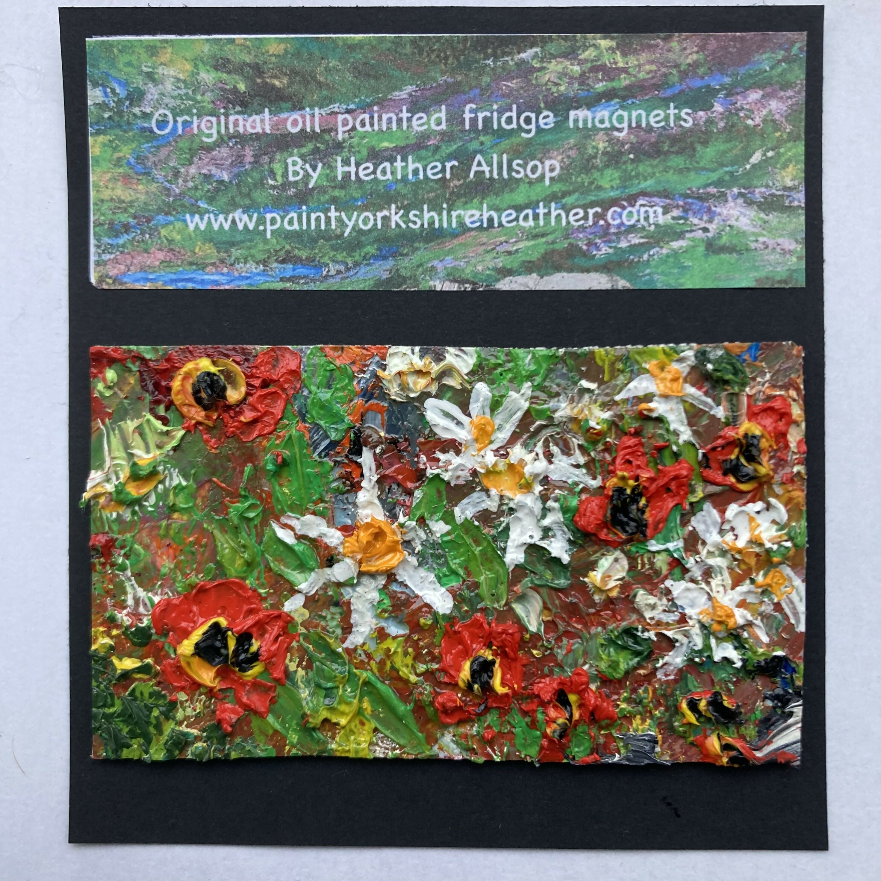 Daisies And Poppies Mini Canvas Oil Painting Fridge Magnet