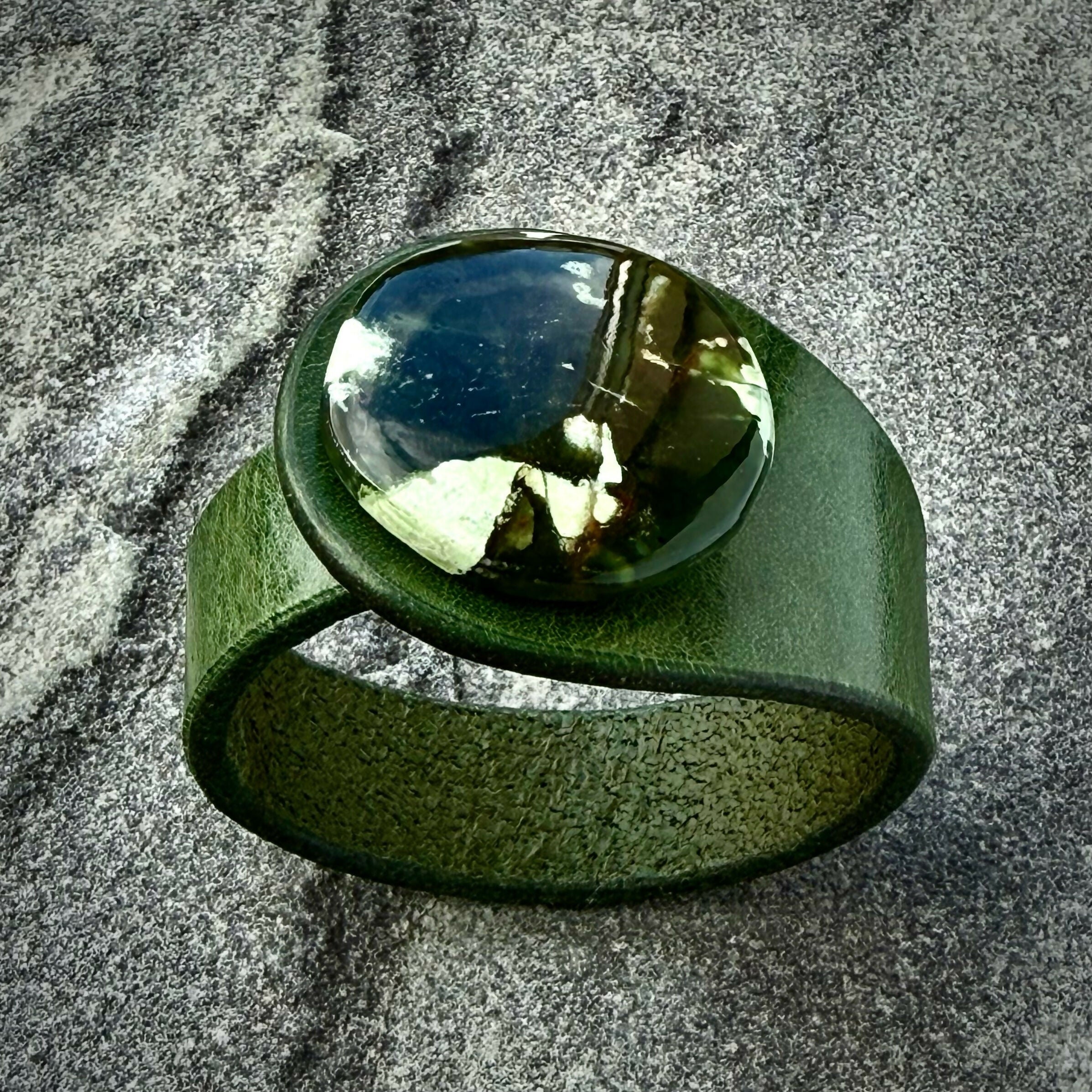 Handcrafted Natural Leather & Chrome Chalcedony Gemstone Bracelet - Size S or M