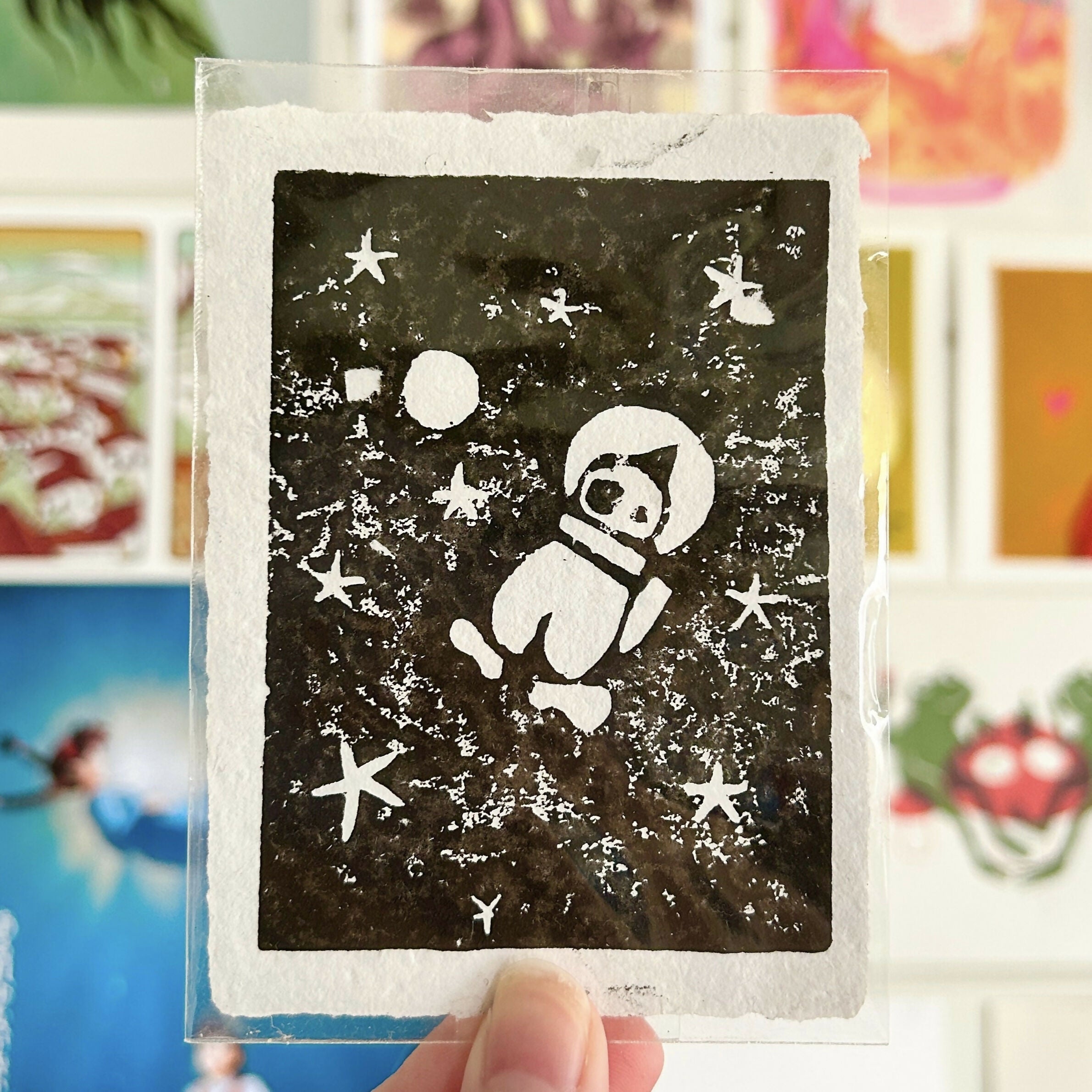 A7 Lino Print 'Space Clown'