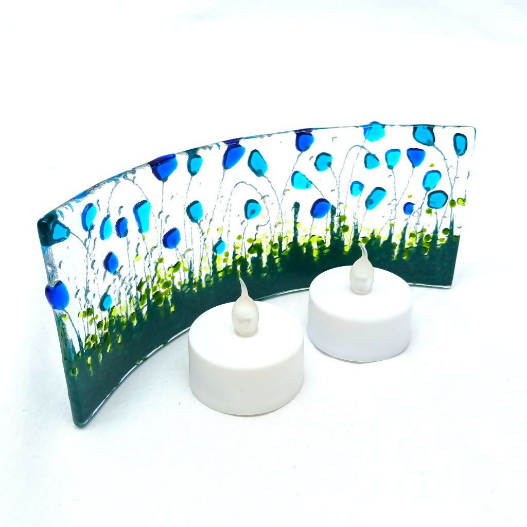 Small Fused Glass Flower Meadow Curve (Blues)