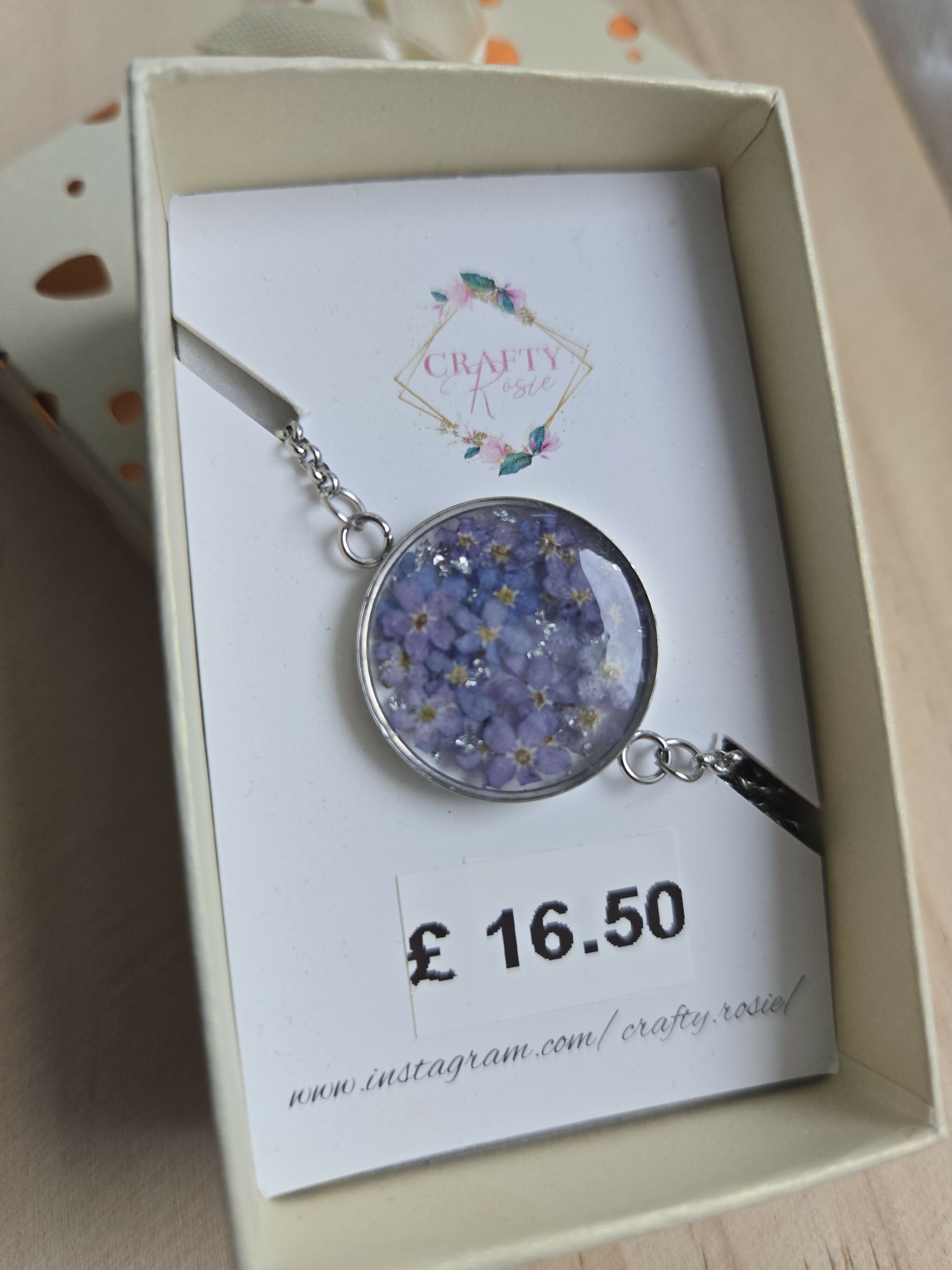 Stainless Steel Real Forget Me Not Flowers Bracelet