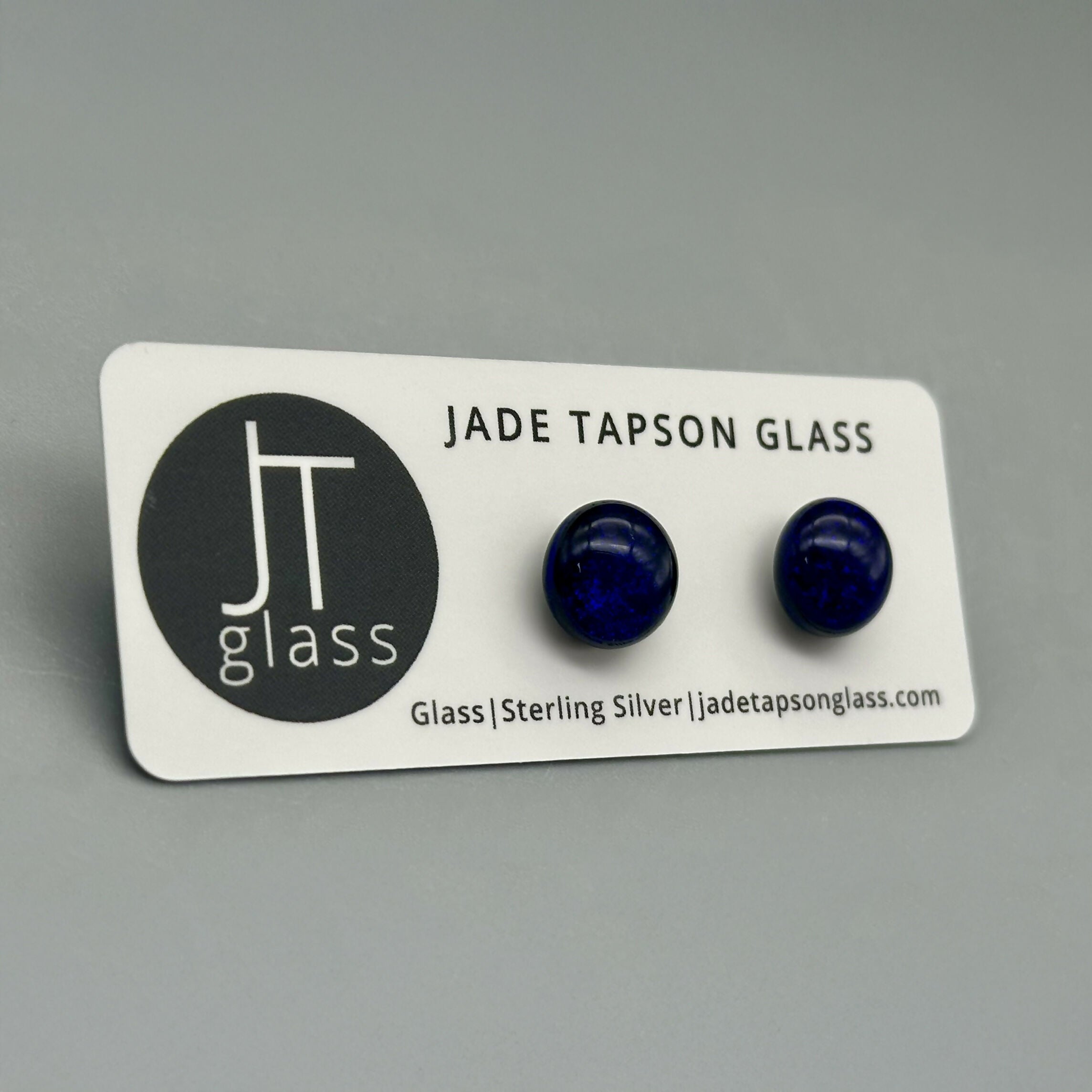 Cobalt Blue Dichroic Fused Glass Sterling Silver Stud Earrings - Handmade by Jade Tapson Glass.