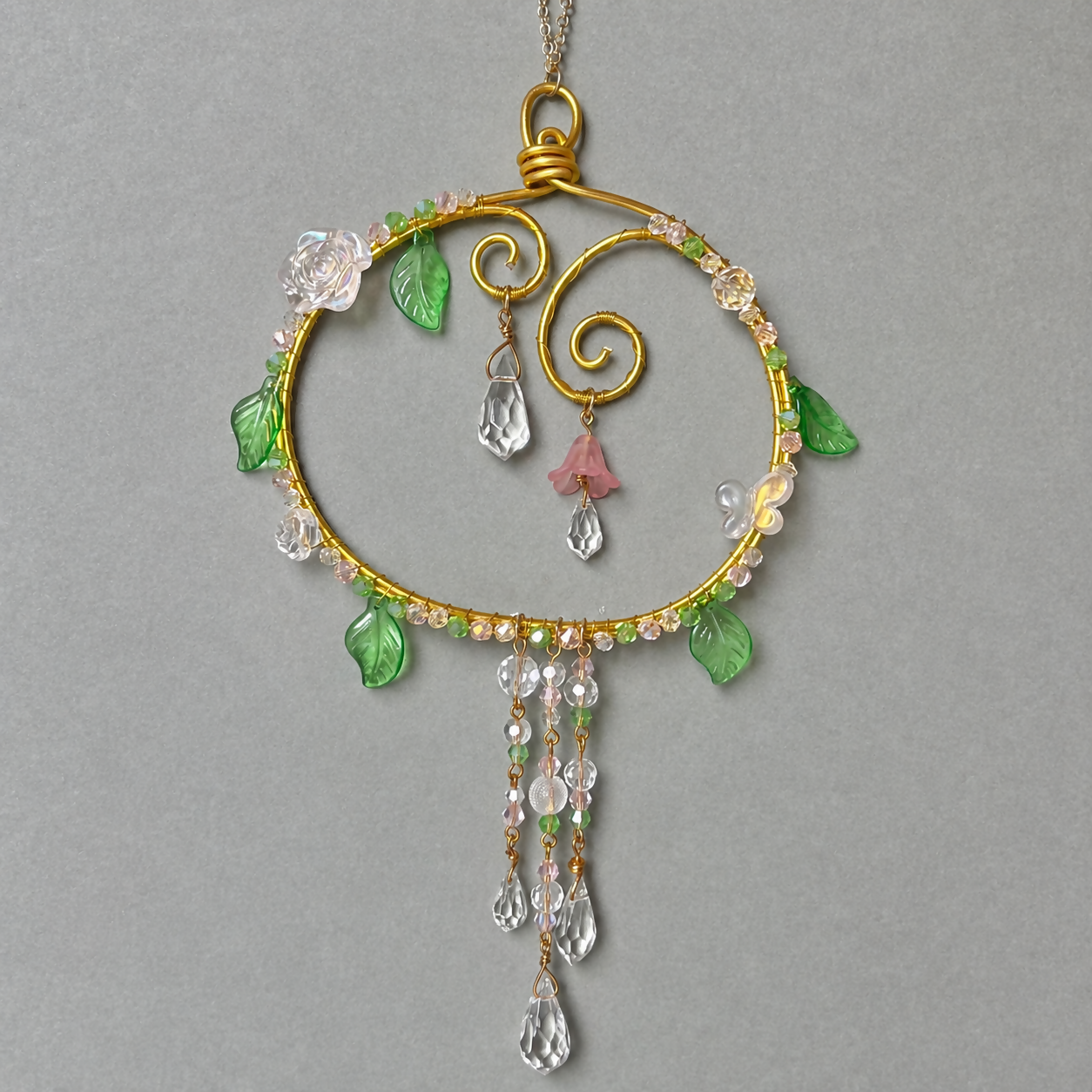 Gold Wire Wrapped Beaded Sun Catcher