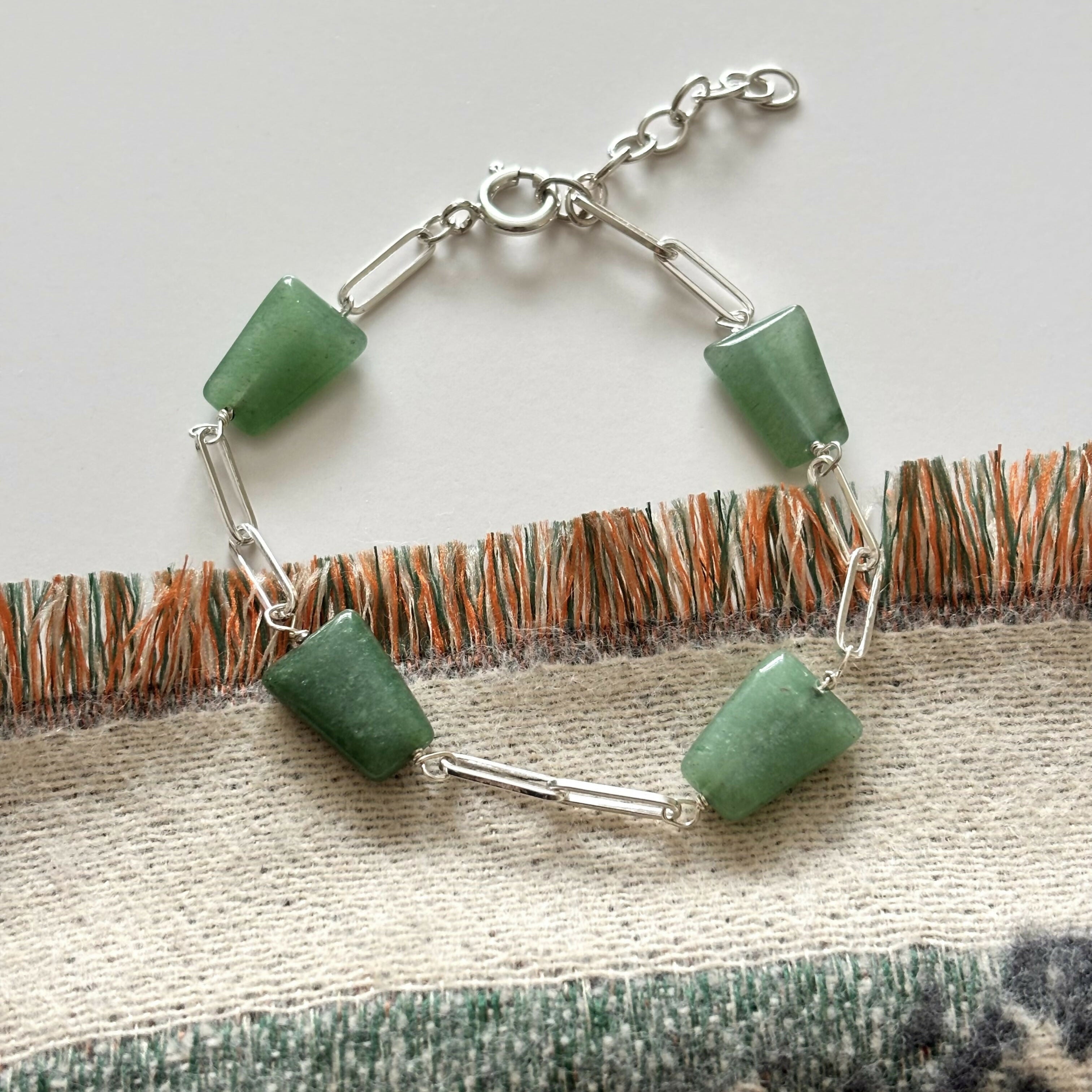 Sterling Silver Green Aventurine Links Bracelet