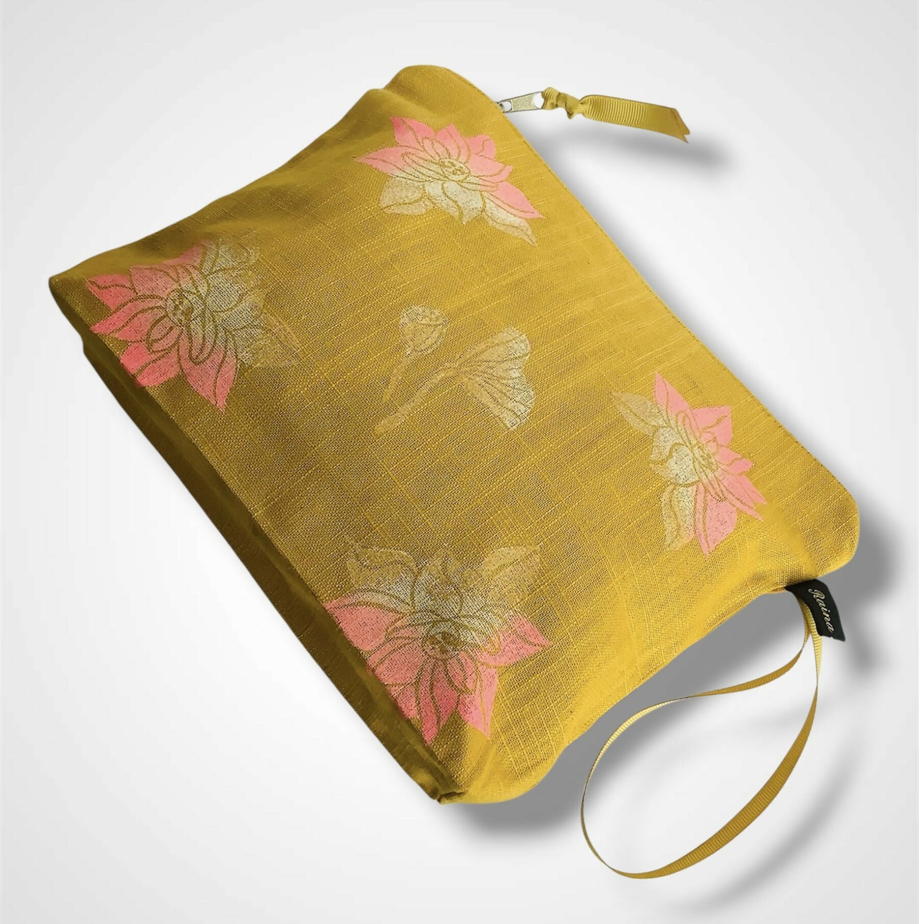 Yellow Lotus Flower Linen Women’s Makeup Bag