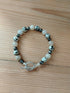 Tibetan Silver Toggle Catch Bracelet with Faceted Grey Hematite, Dalmatian Jasper & Aged Jade.