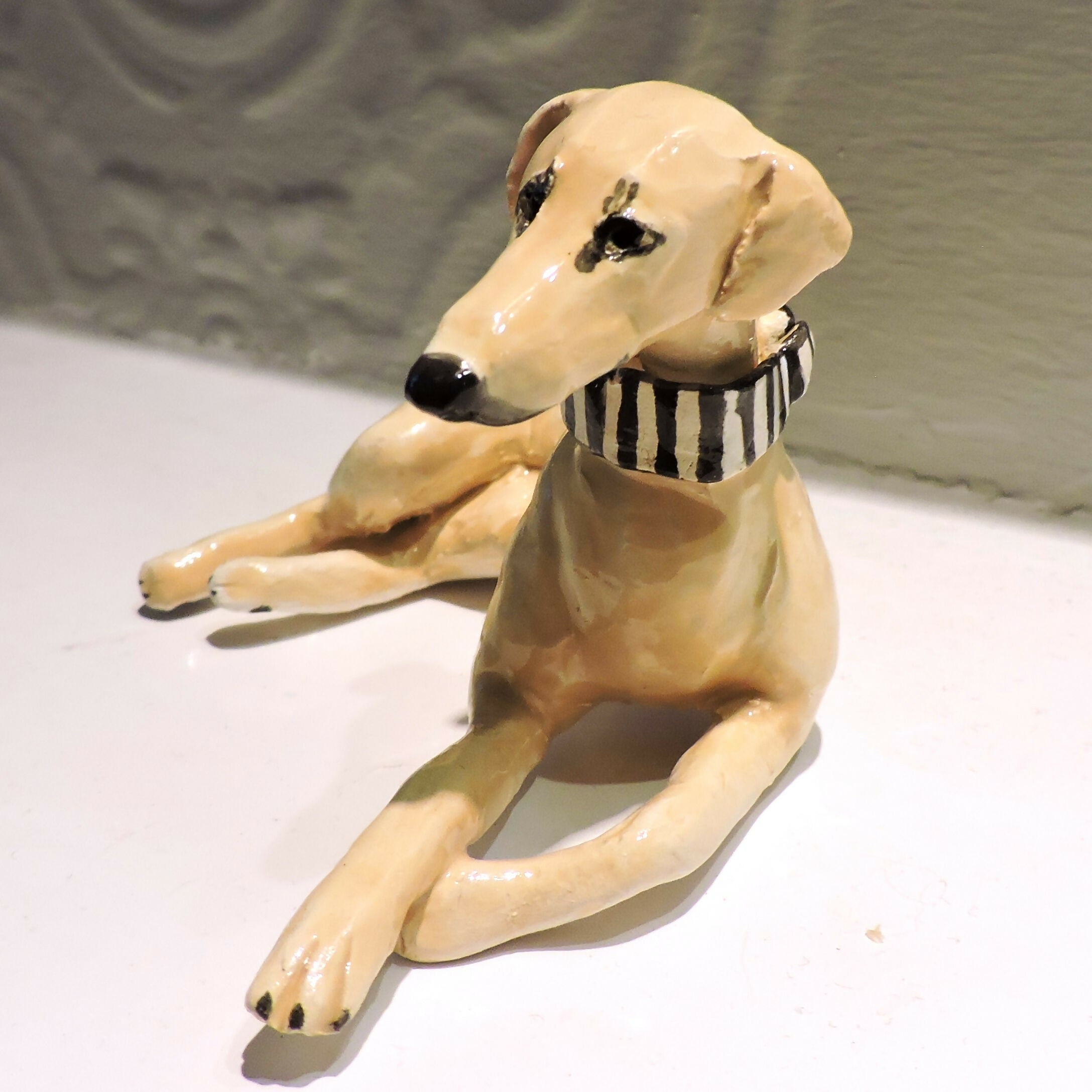 Ceramic lurcher dog sculpture