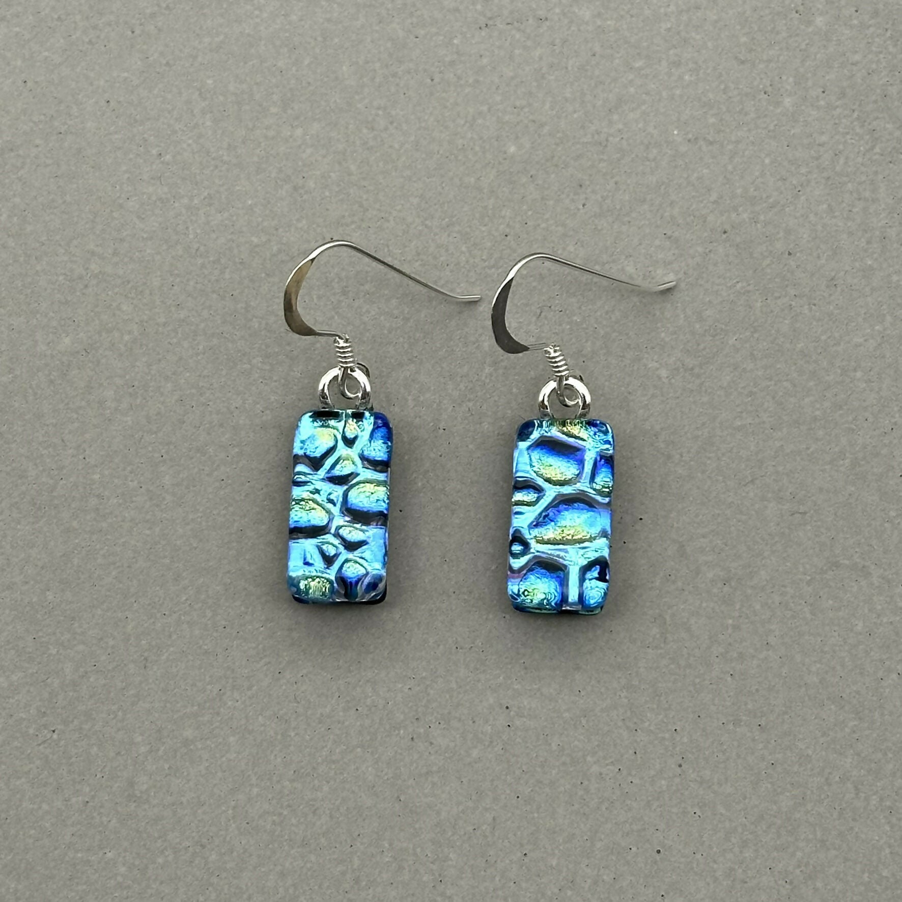 Green & Blue Raindrop Dichroic Glass Necklace and Earrings Set - Sterling Silver, Handmade by Jade Tapson Glass