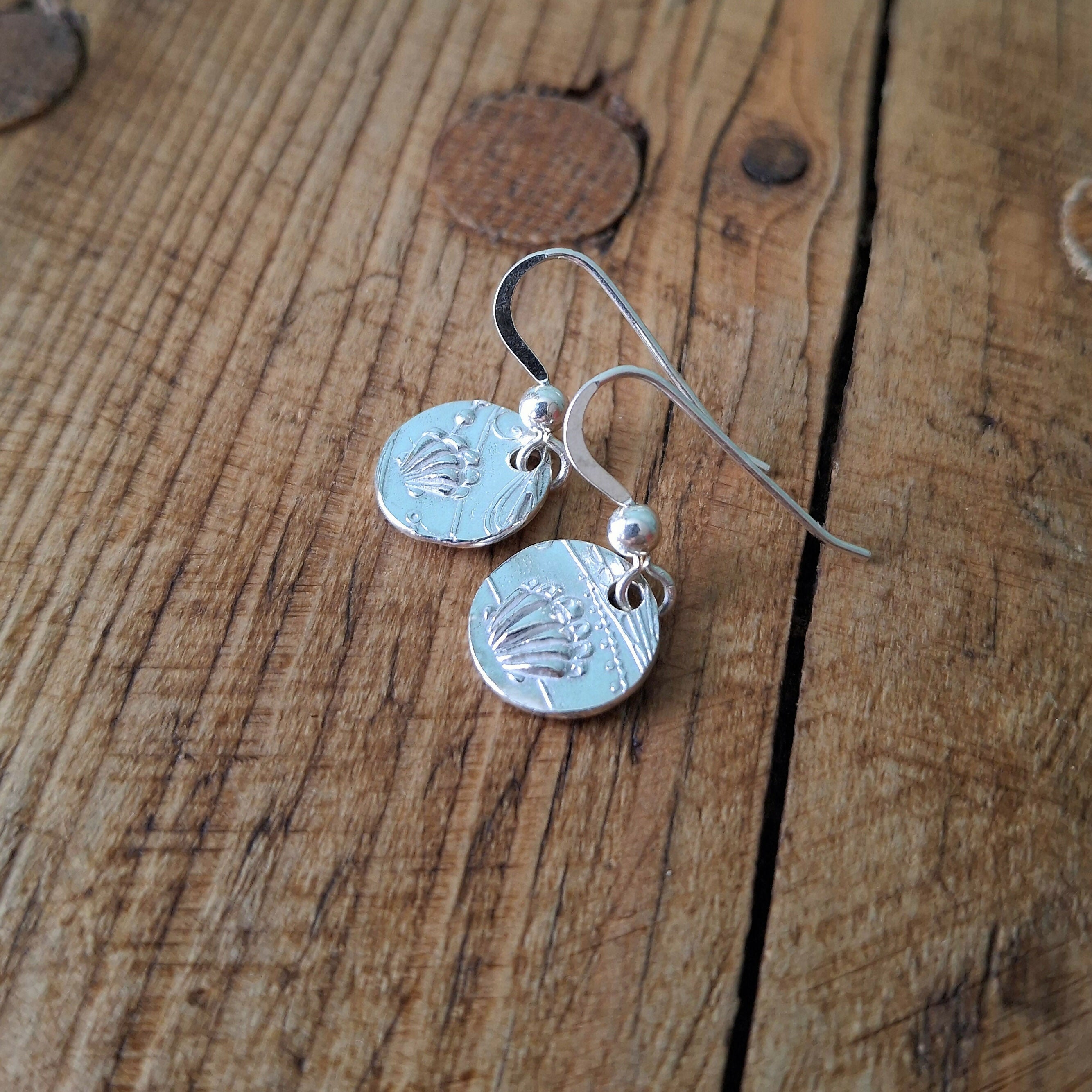 Handmade Round Silver Earrings Seaside Texture