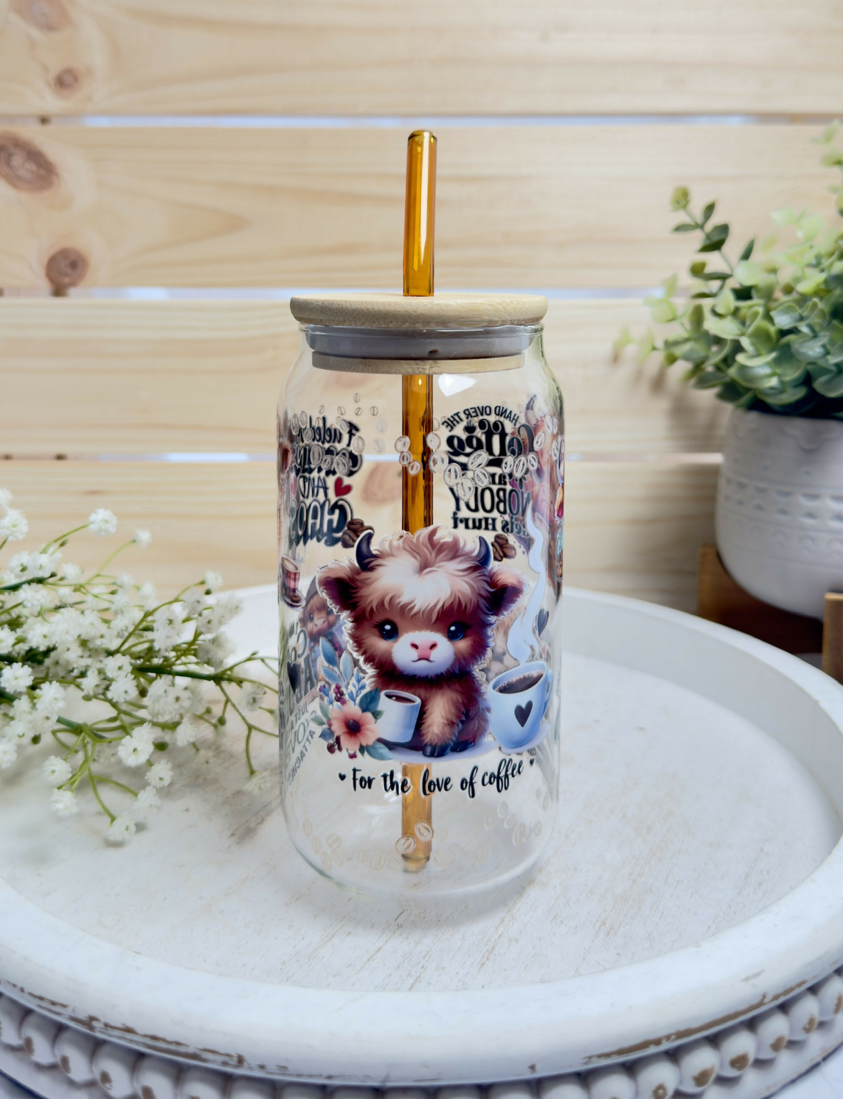 Glass Can Highland Cow Coffee Quotes