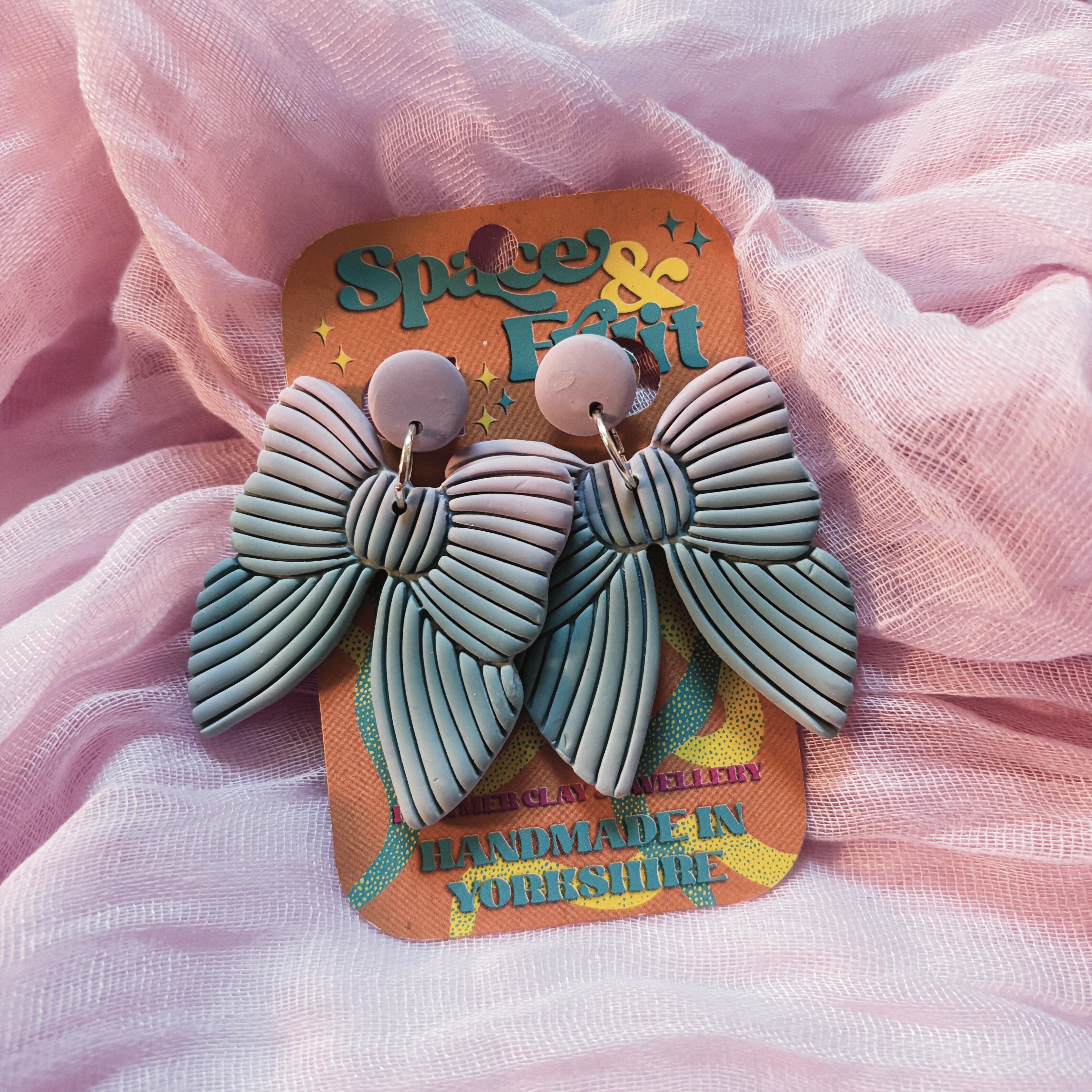 Ribbed Ombré Bow Polymer Clay Earrings